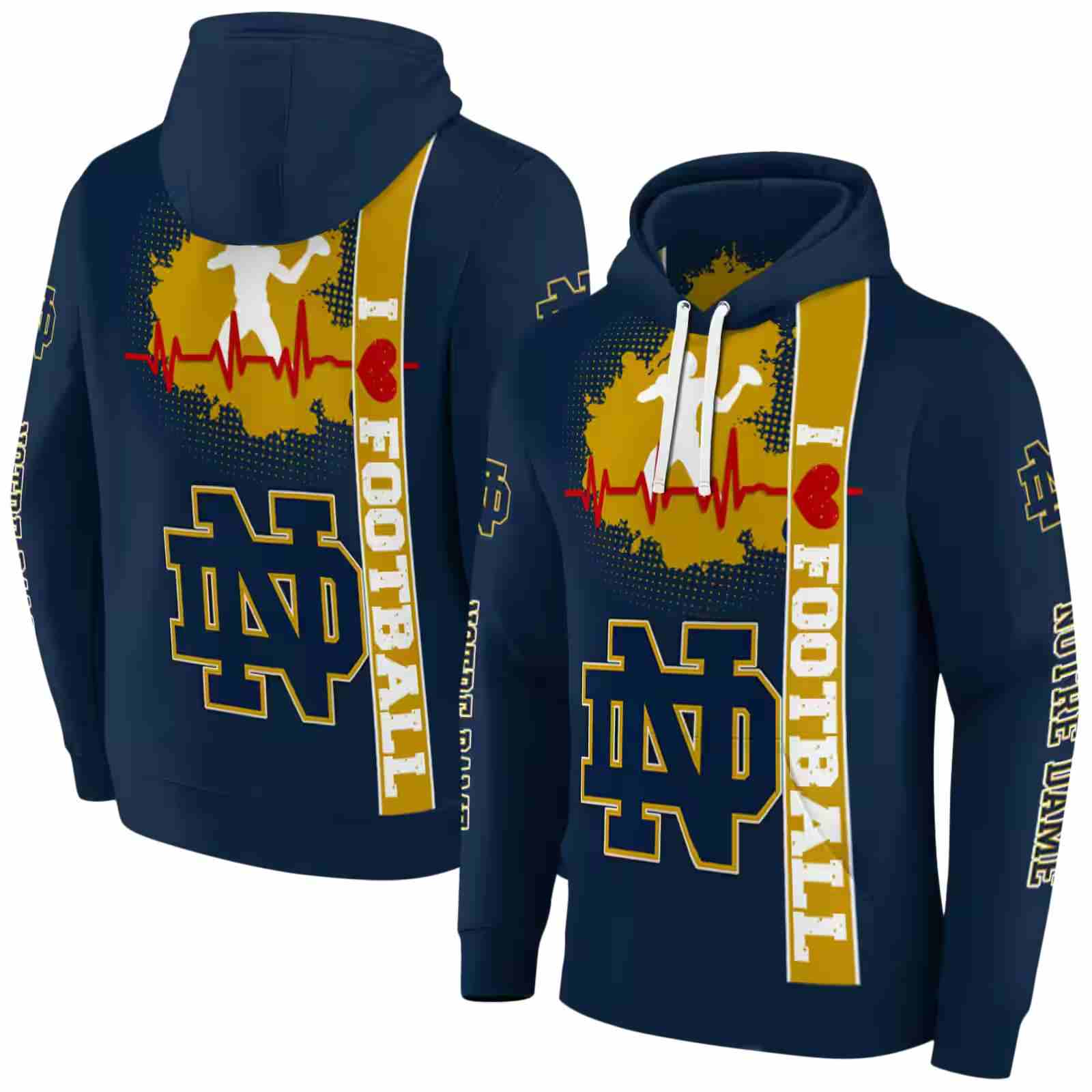 notre dame fighting irish football heartbeat navy hoodie fashion forward