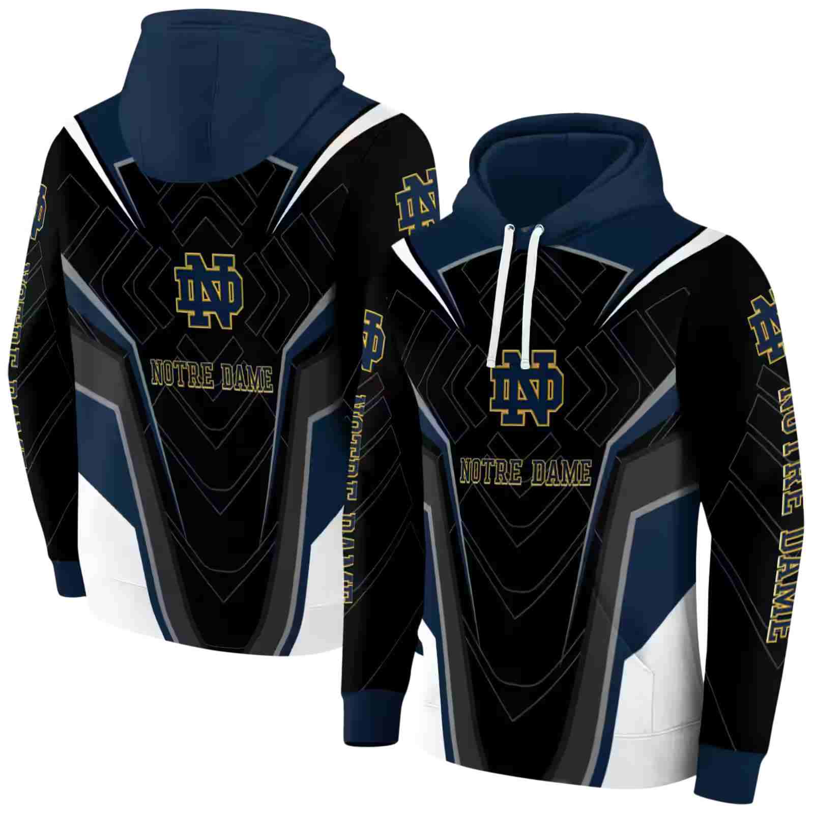 notre dame fighting irish futuristic pattern navy black hoodie fashion forward