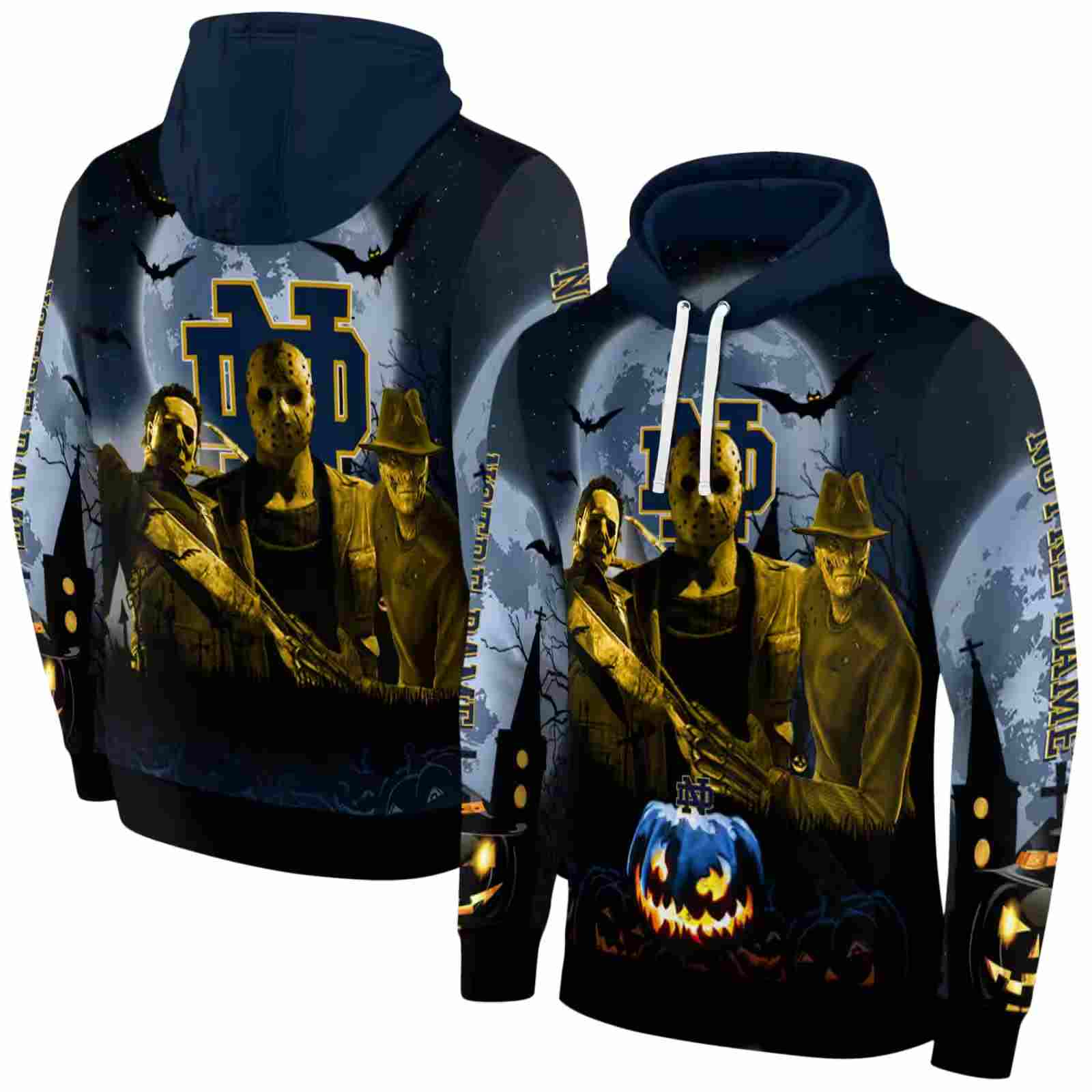notre dame fighting irish halloween vibes navy black hoodie fashion forward
