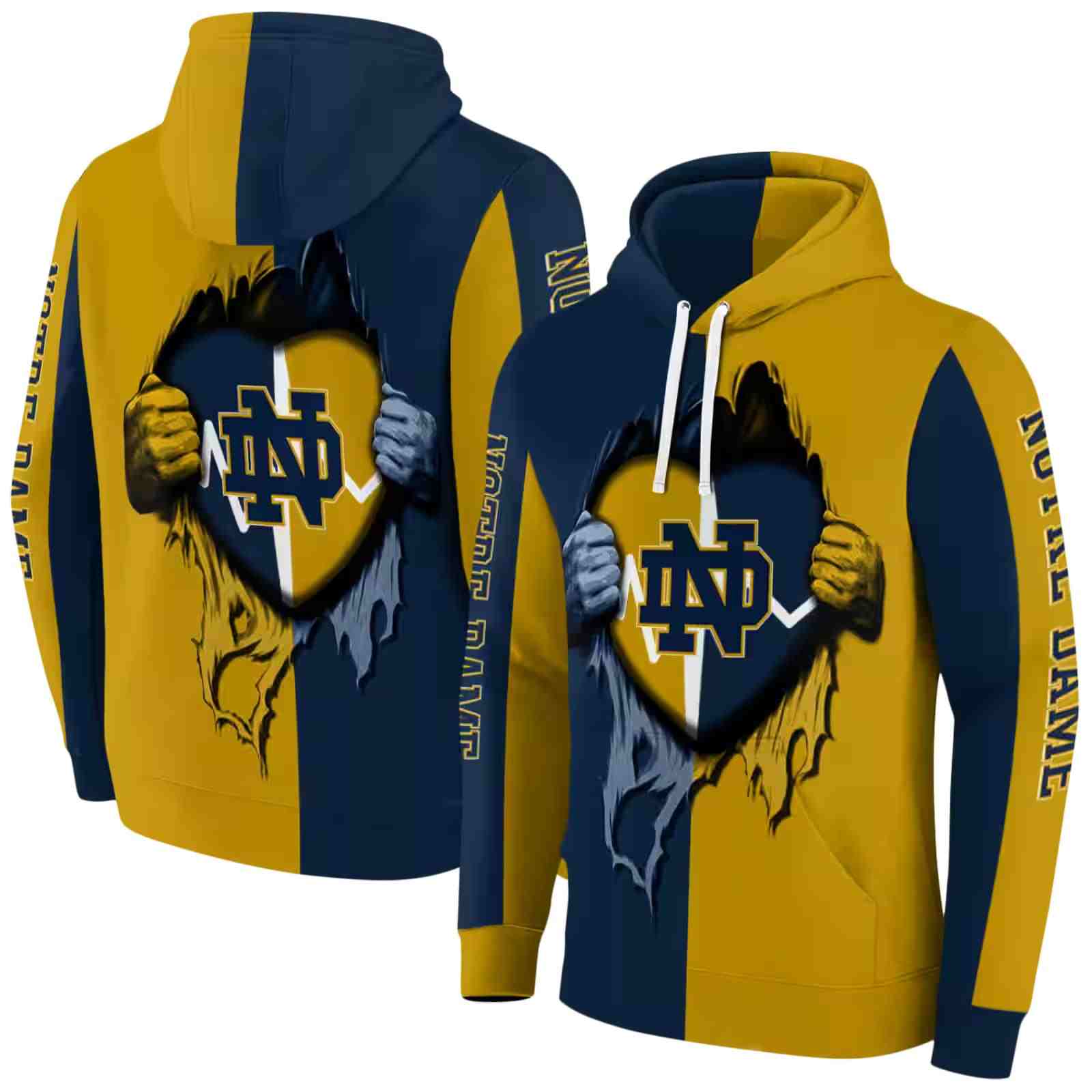 notre dame fighting irish heartbeat graphic navy hoodie fashion forward