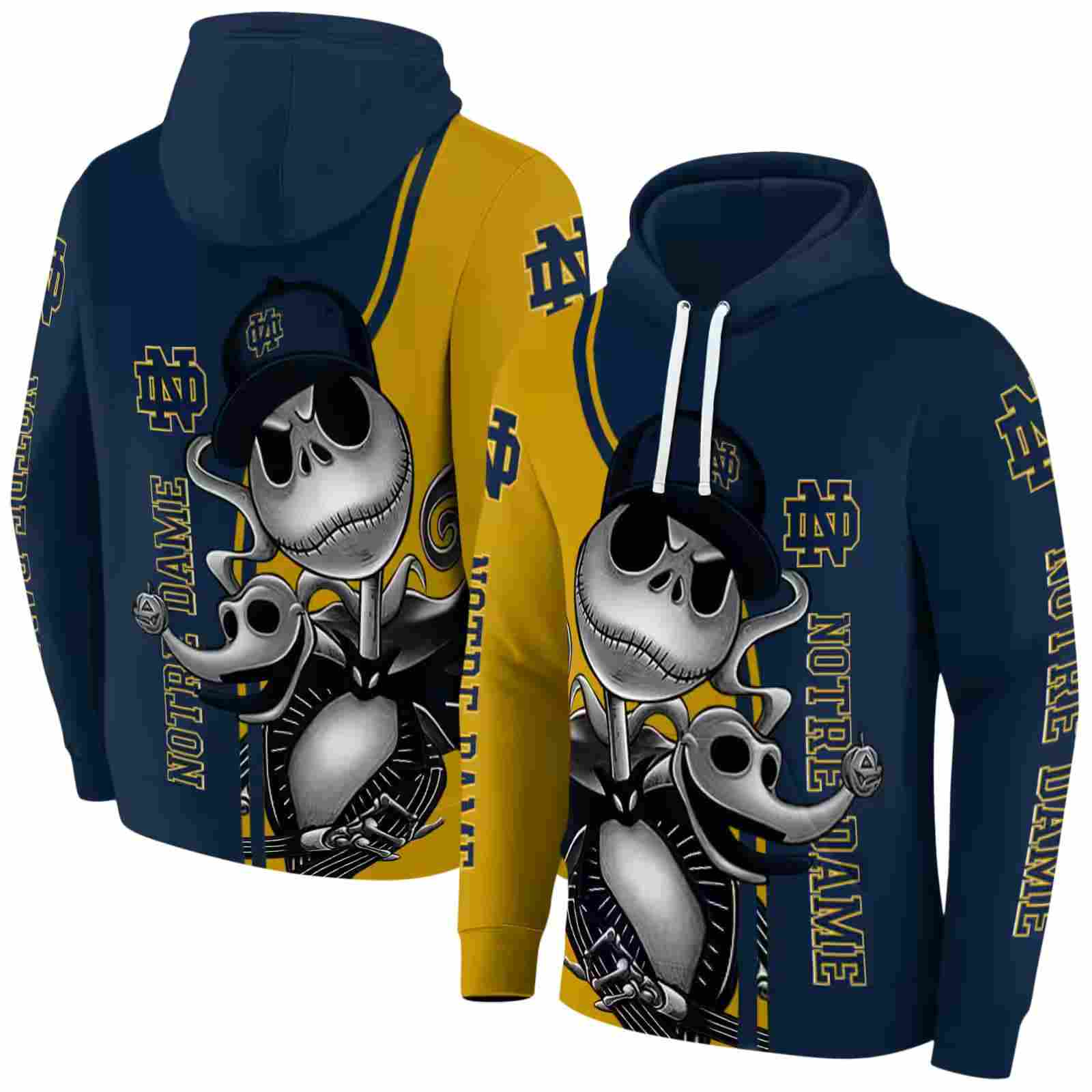 notre dame fighting irish jack skellington navy hoodie fashion forward