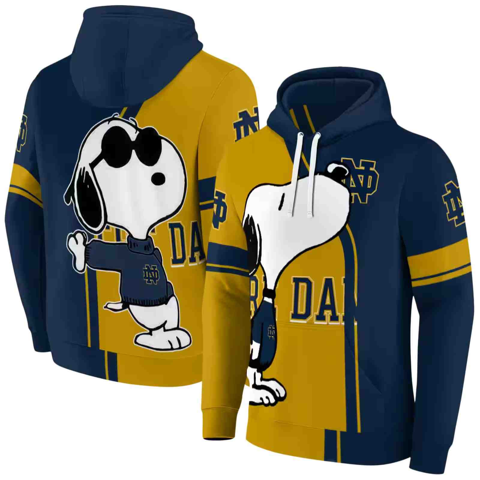 notre dame fighting irish playful snoopy navy hoodie fashion forward