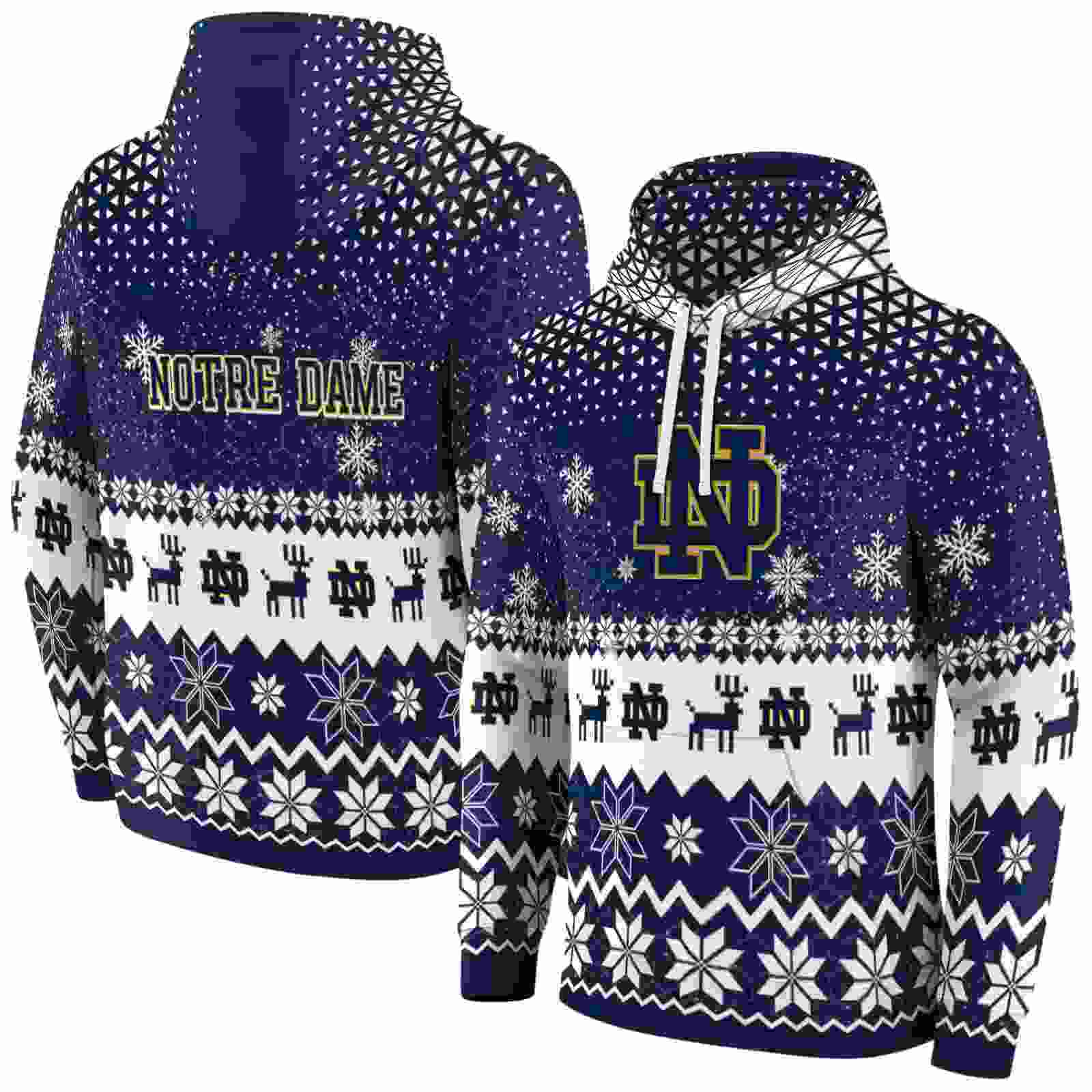 notre dame fighting irish reindeer motif navy hoodie fashion forward