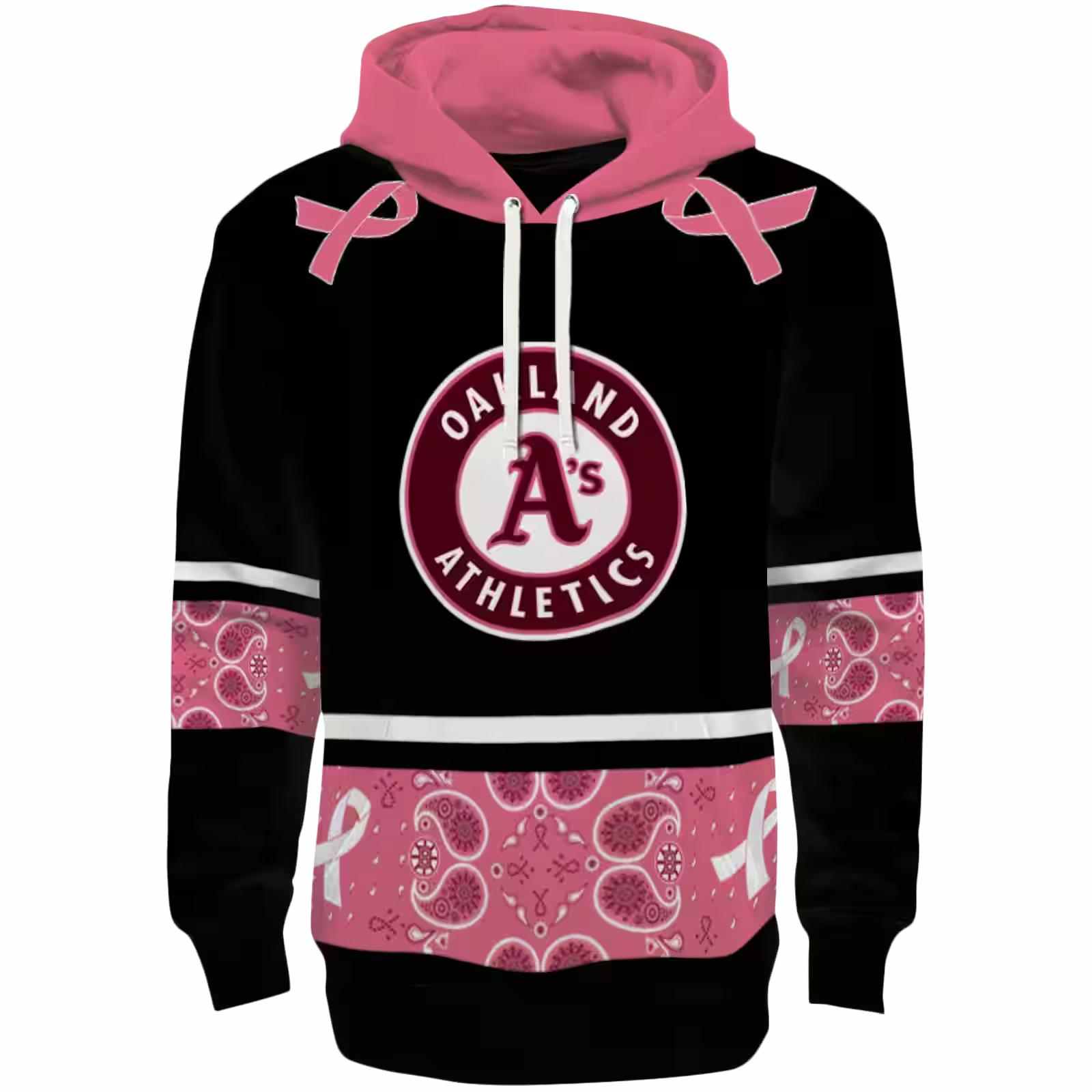 Oakland Athletics Awareness Ribbon Black Pink Hoodie