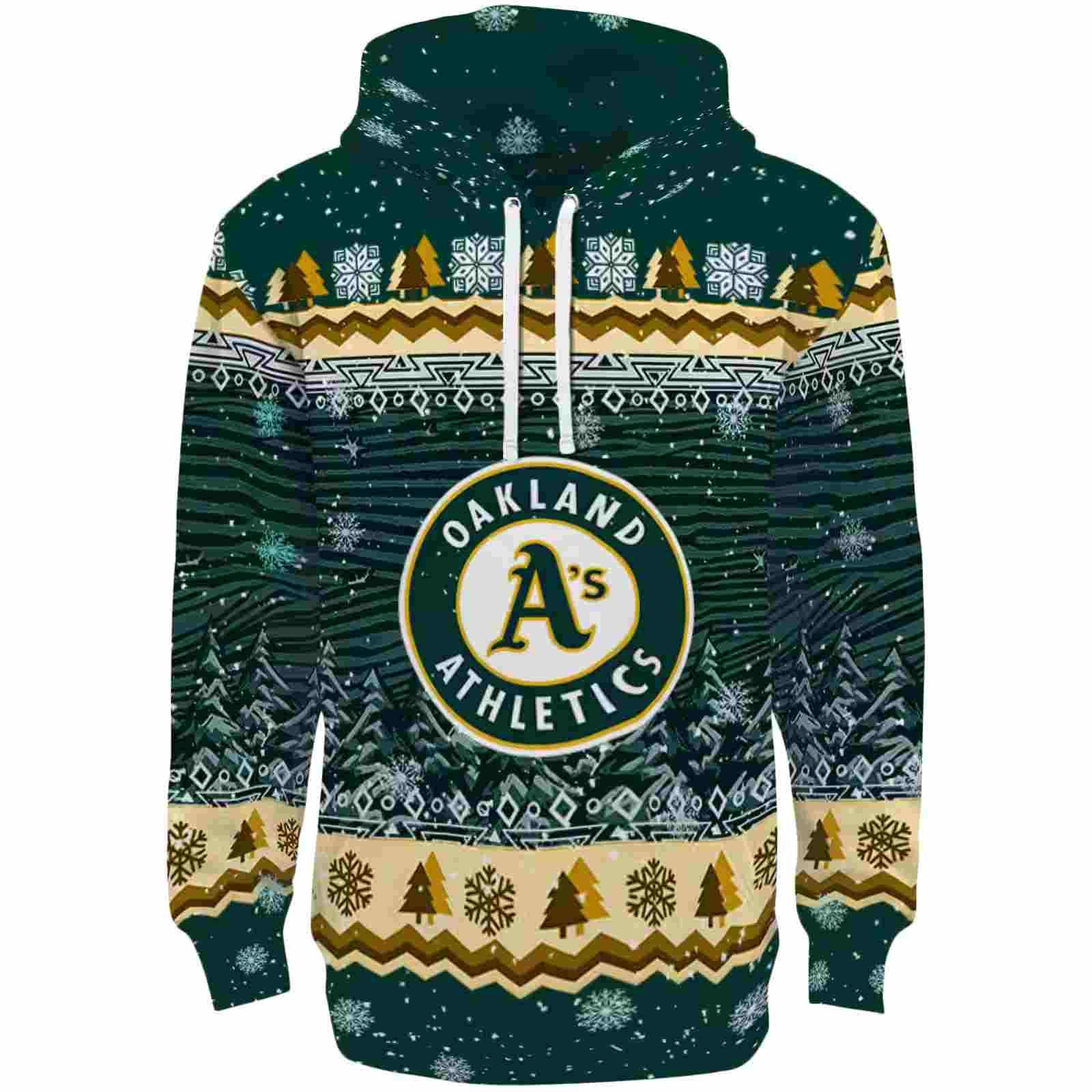 Oakland Athletics Christmas Trees Green Hoodie