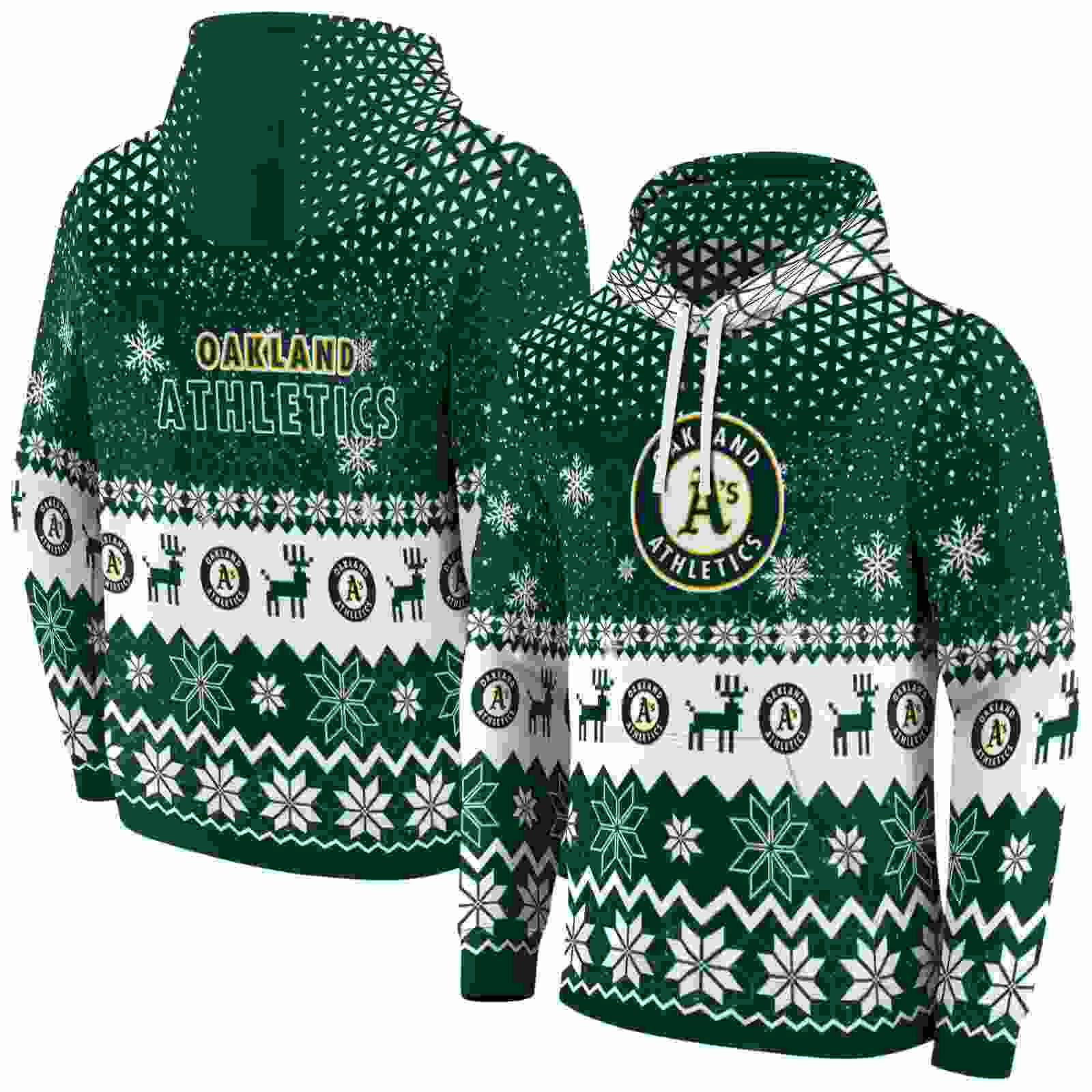 oakland athletics reindeer motif green hoodie fashion forward