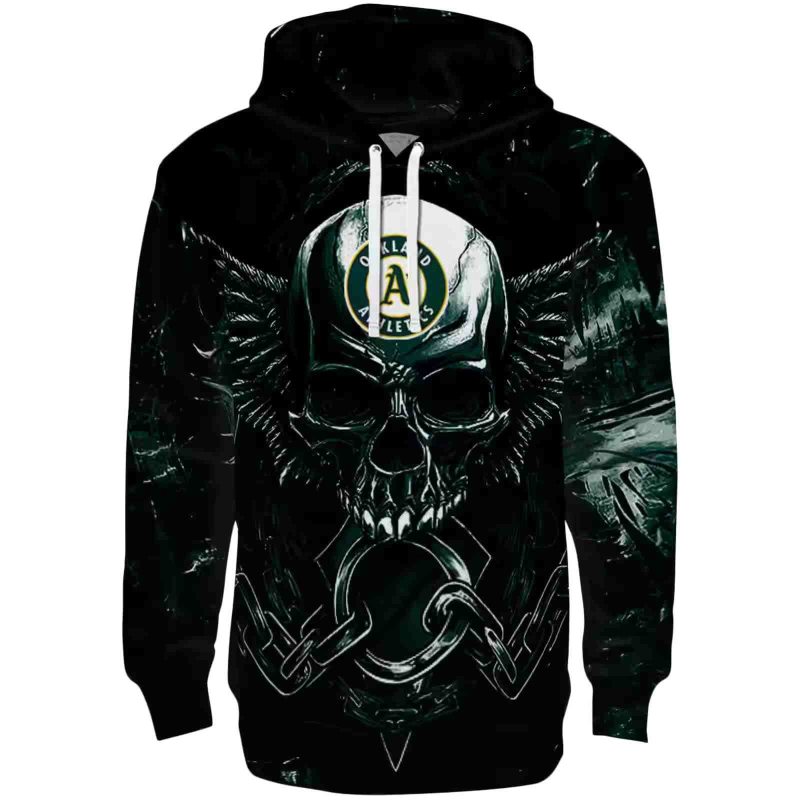 Oakland Athletics Skull Artwork Green Black Hoodie