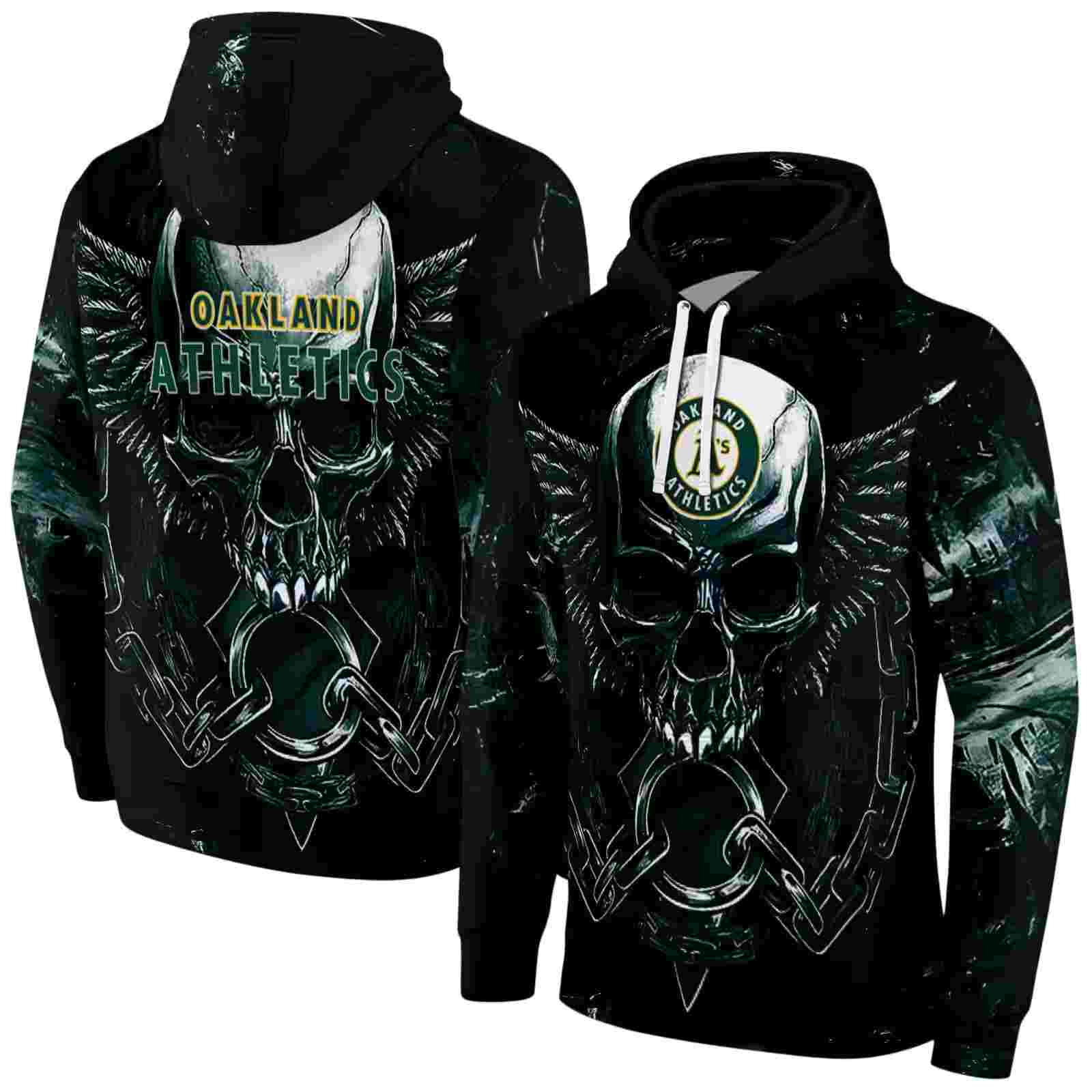 oakland athletics skull artwork green black hoodie fashion forward