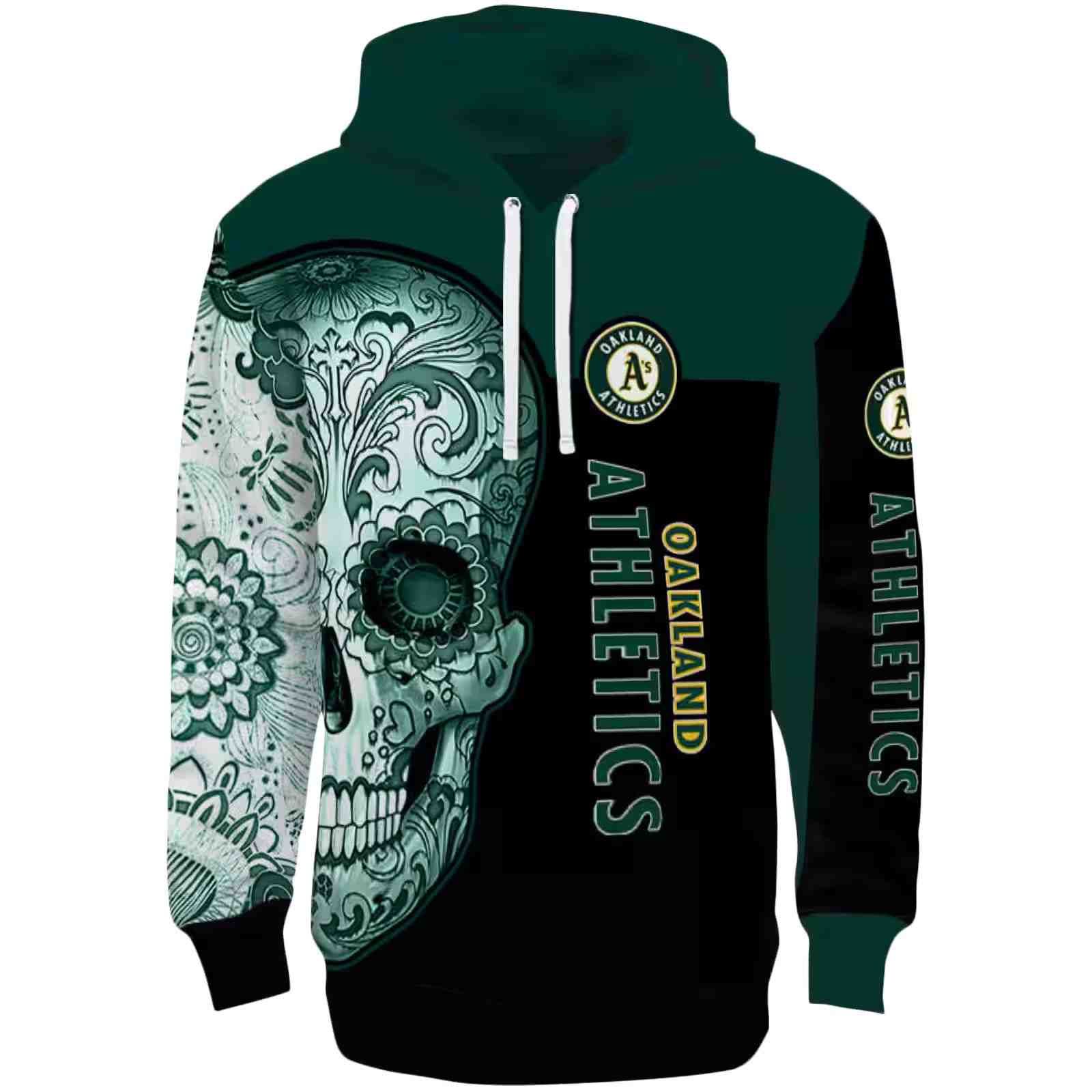 Oakland Athletics Sugar Skull Green Black Hoodie