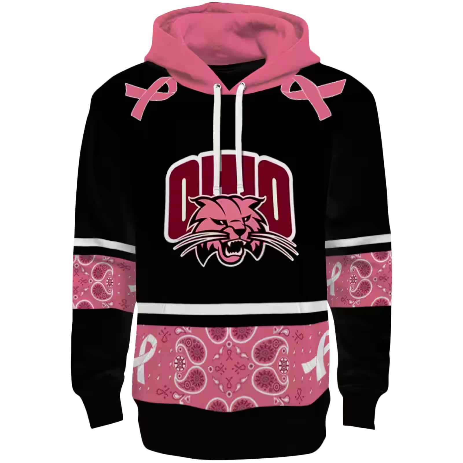 Ohio Bobcats Awareness Ribbon Black Pink Hoodie