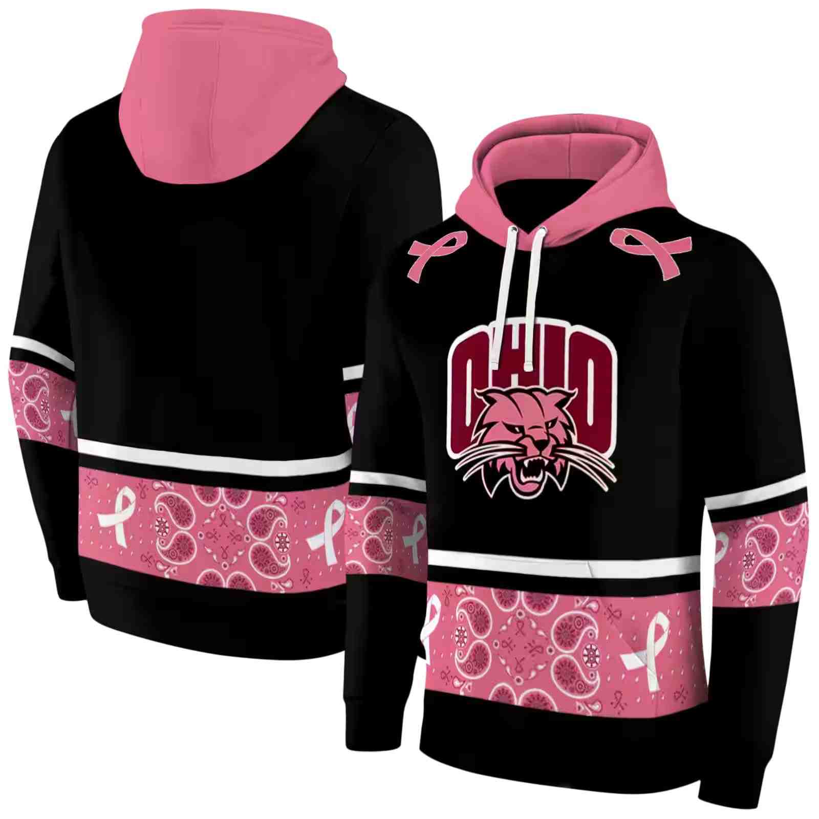 ohio bobcats awareness ribbon black pink hoodie fashion forward