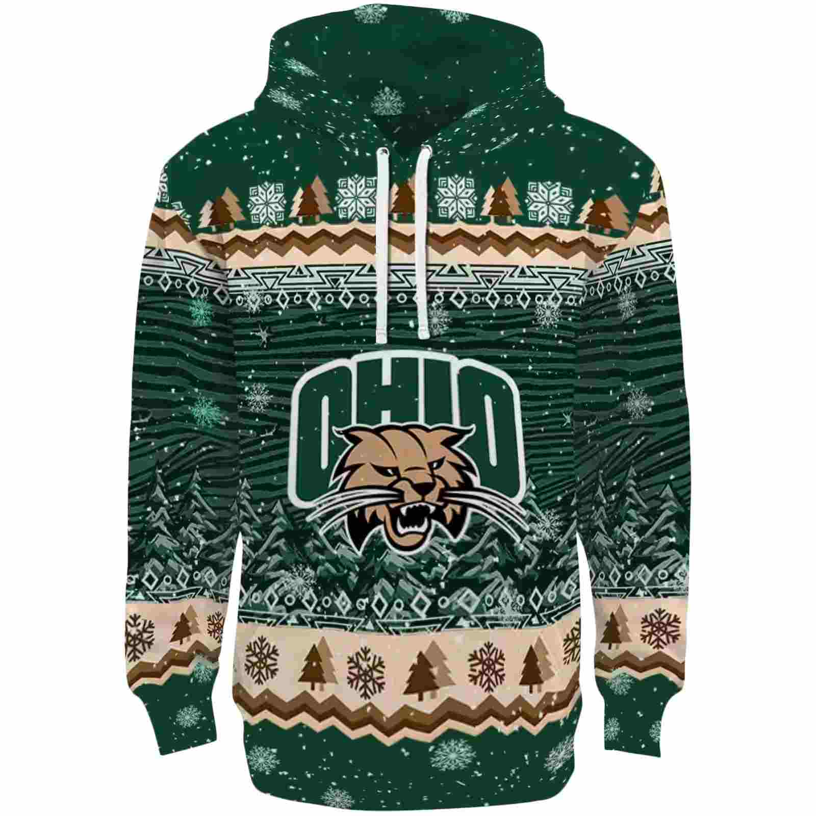 Ohio Bobcats Christmas Trees Green Hoodie