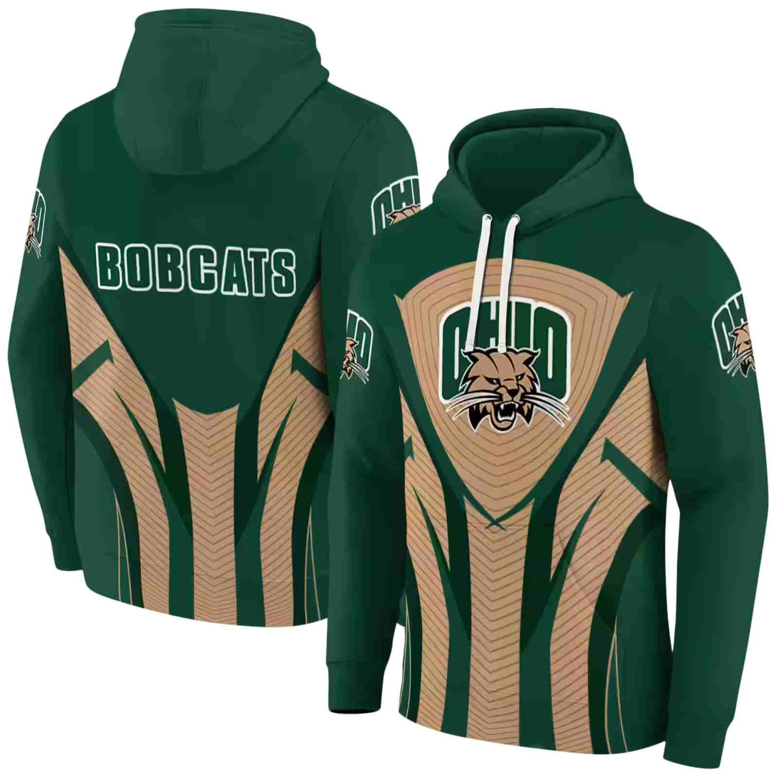 ohio bobcats concentric lines green black hoodie fashion forward