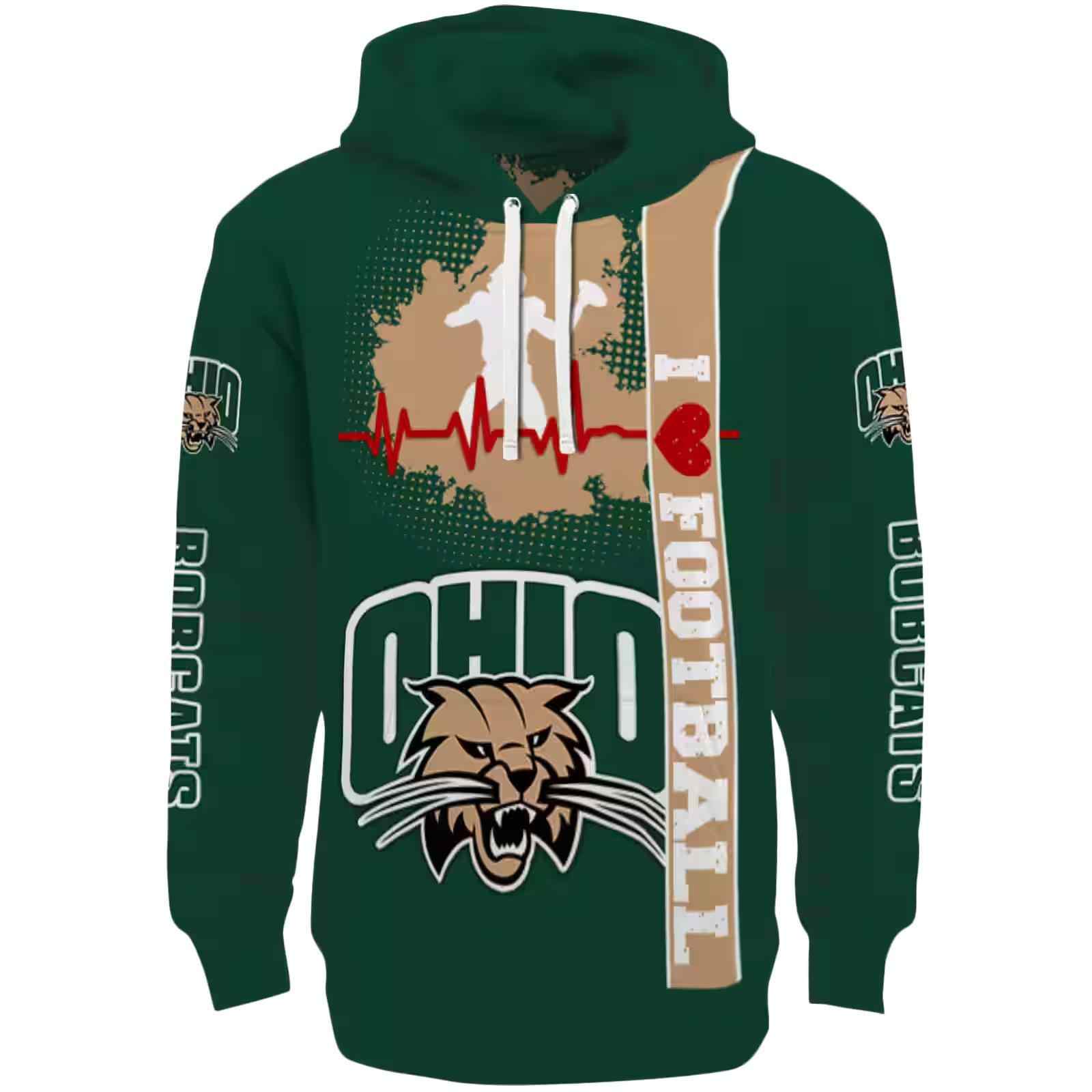 Ohio Bobcats Football Heartbeat Green Hoodie