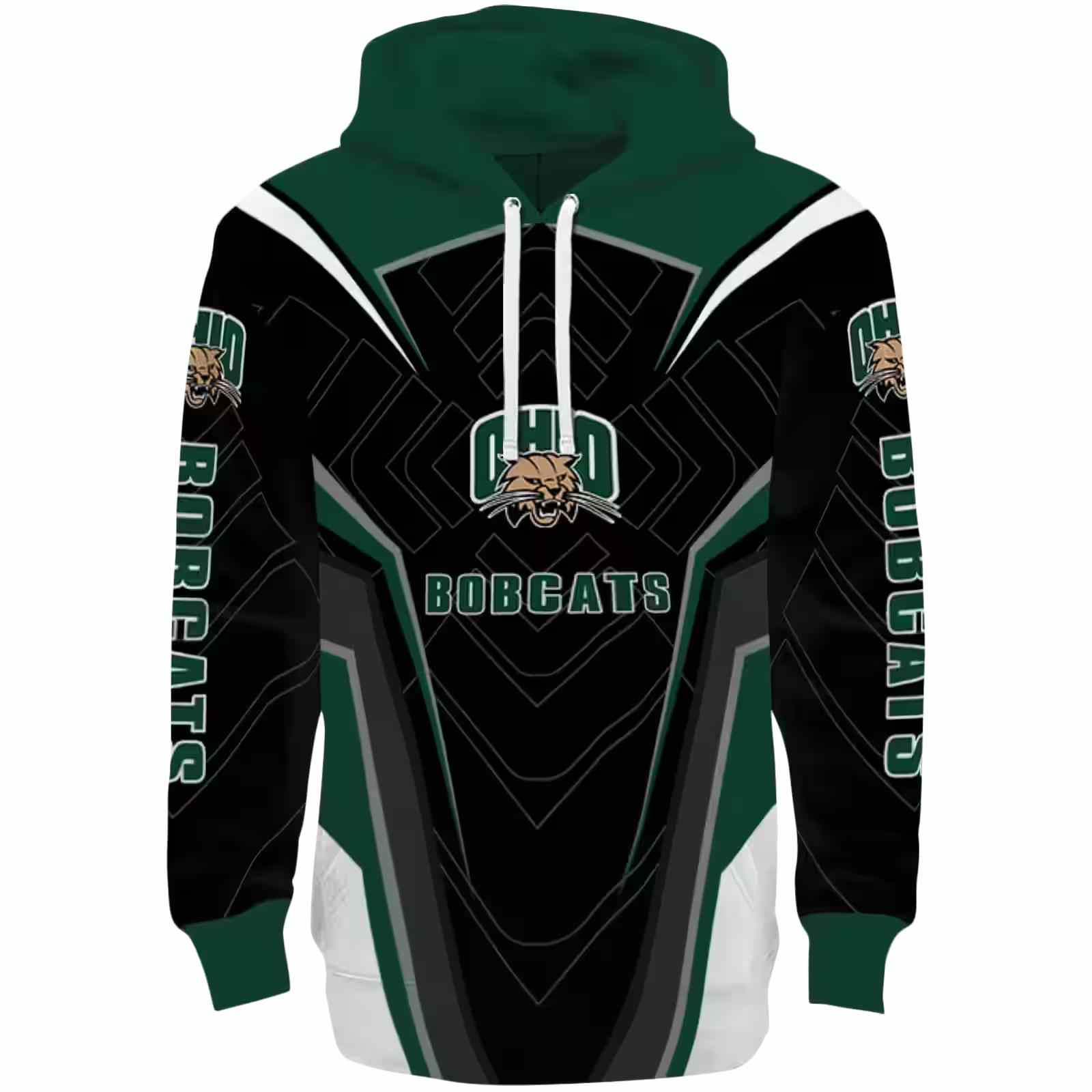 Ohio Bobcats Futuristic Pattern Green Black Hoodie