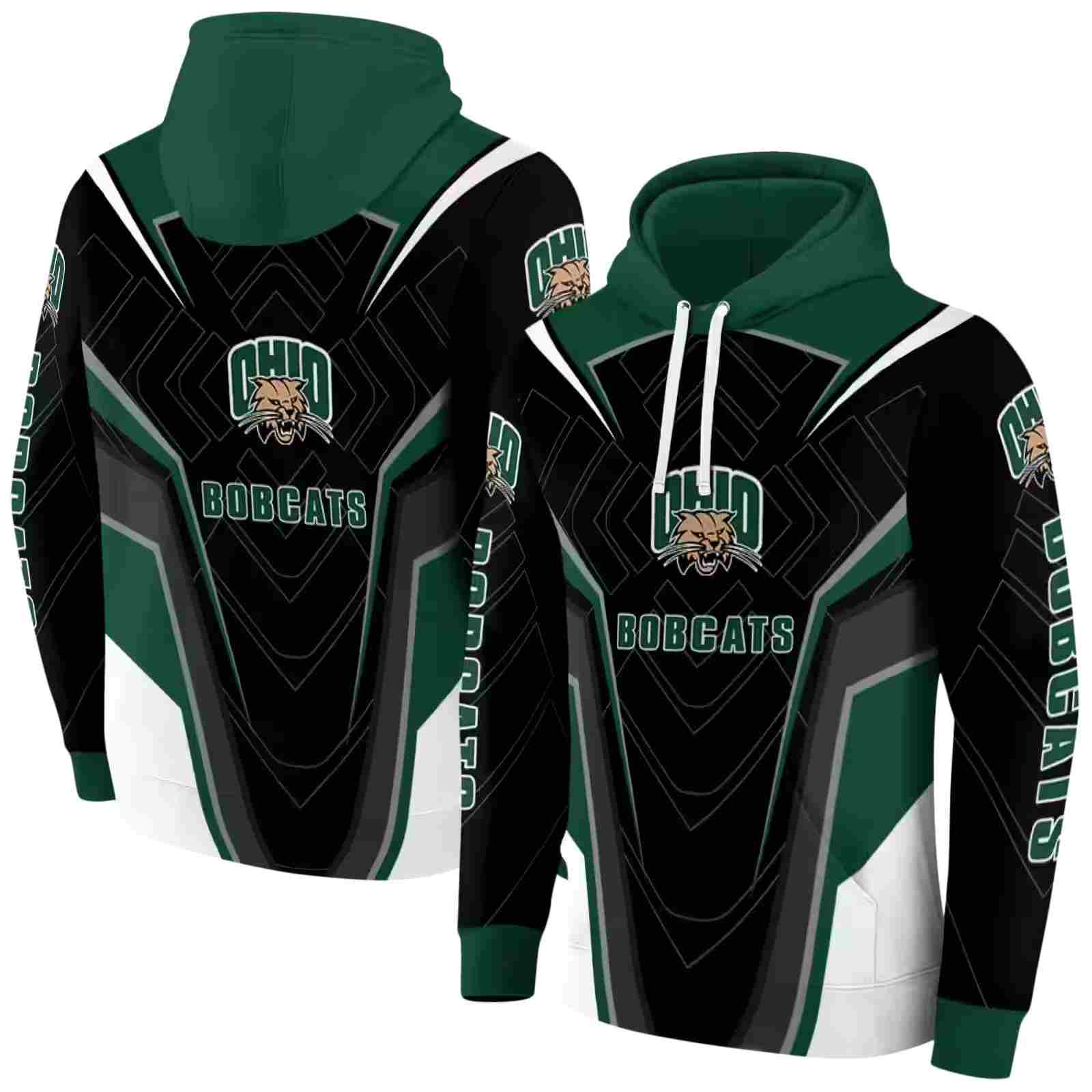 ohio bobcats futuristic pattern green black hoodie fashion forward