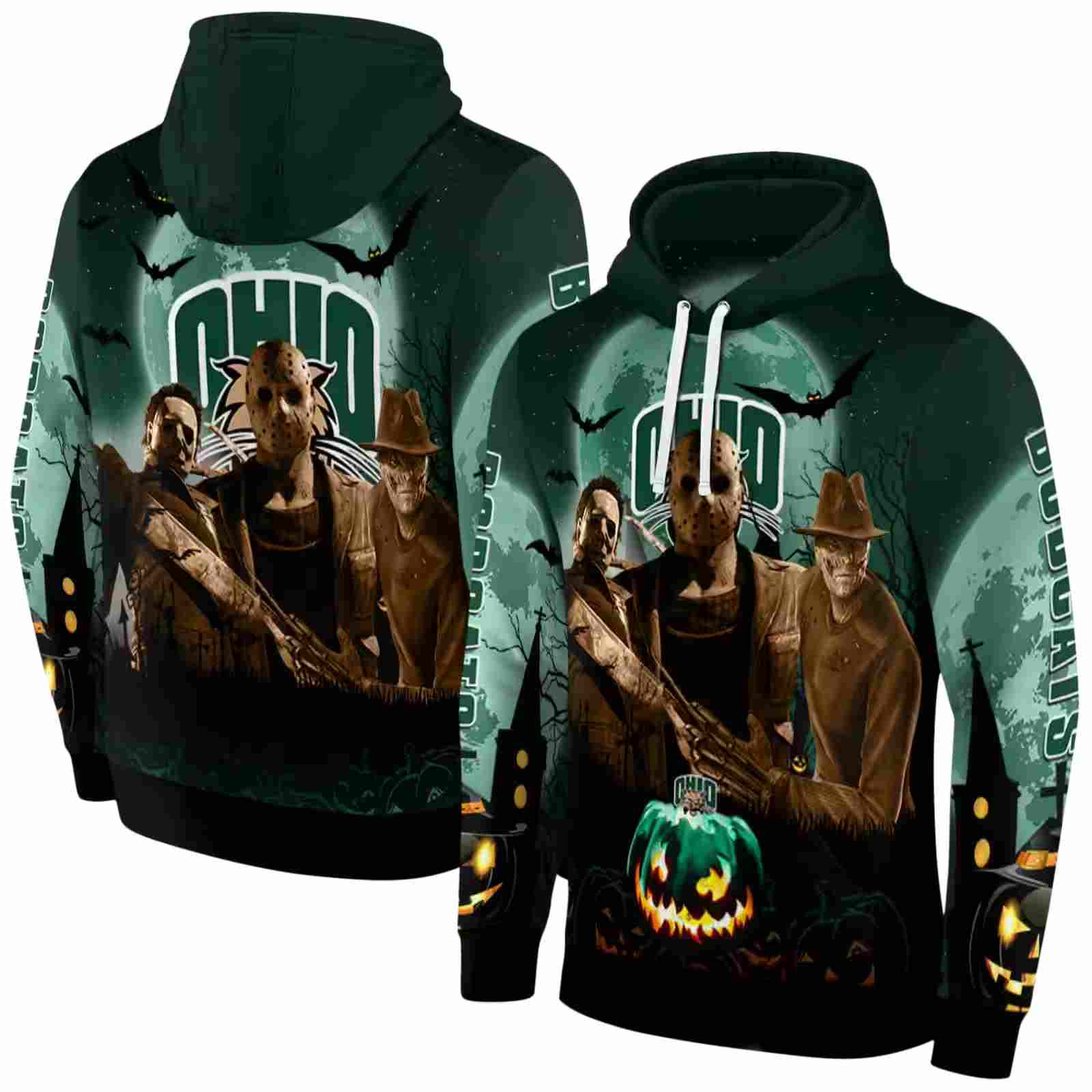 ohio bobcats halloween vibes green black hoodie fashion forward