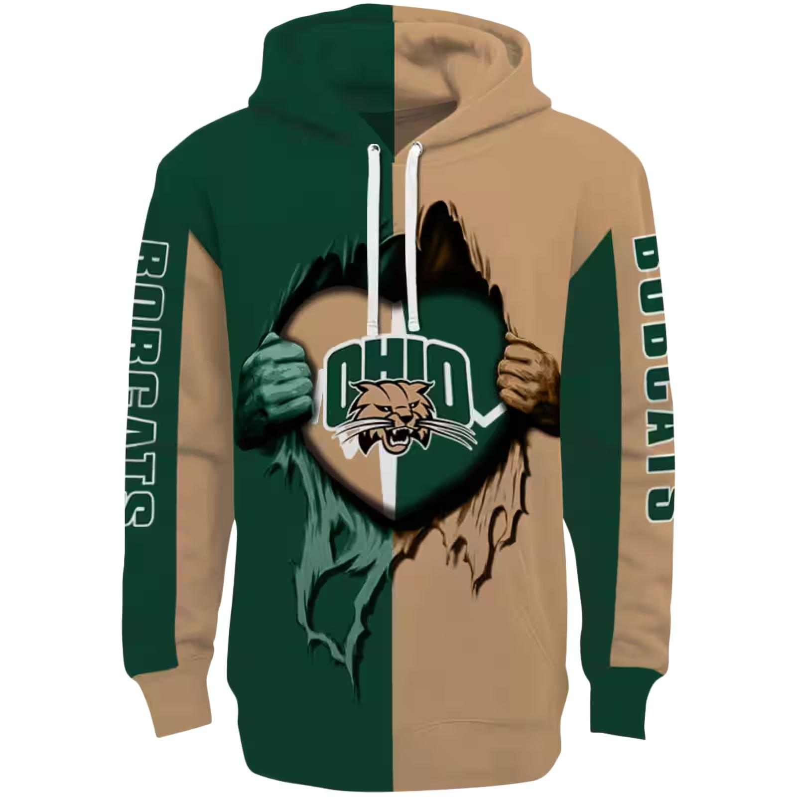 Ohio Bobcats Heartbeat Graphic Green Hoodie