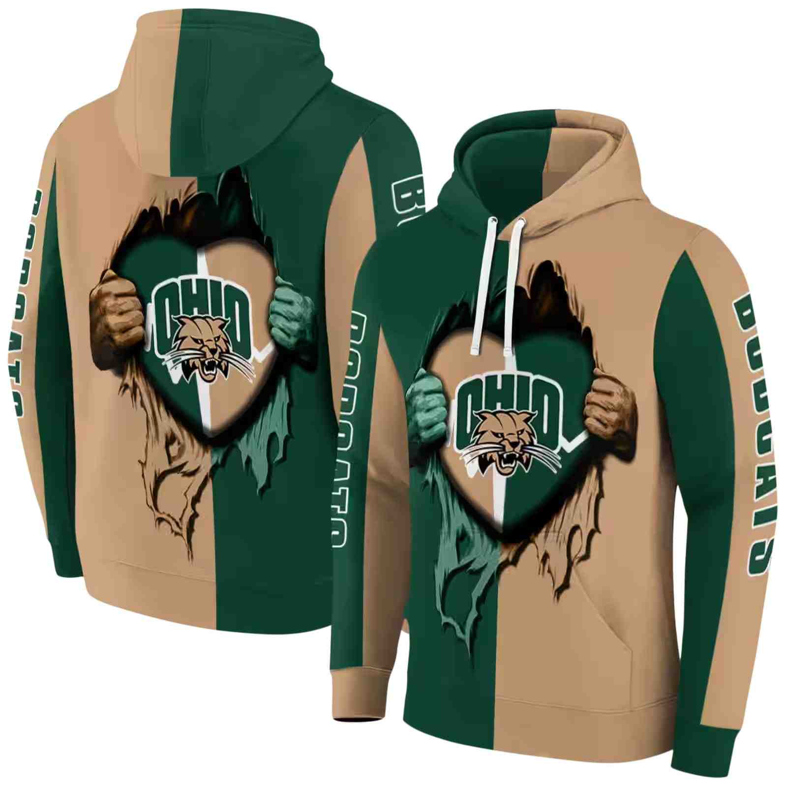 ohio bobcats heartbeat graphic green hoodie fashion forward