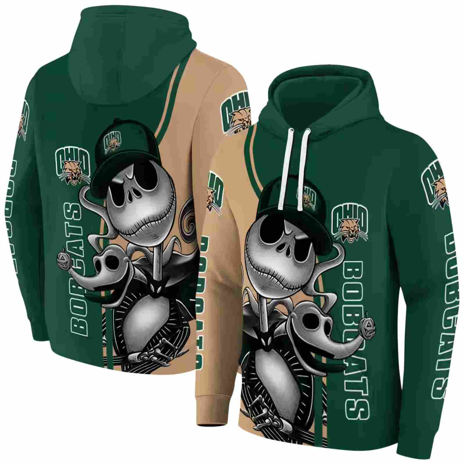 ohio bobcats jack skellington green hoodie fashion forward