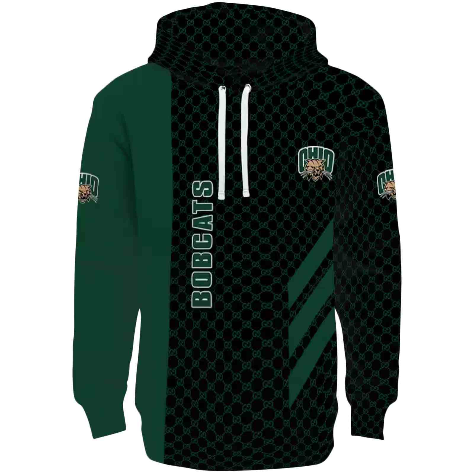 Ohio Bobcats Monogram Pattern Green Hoodie