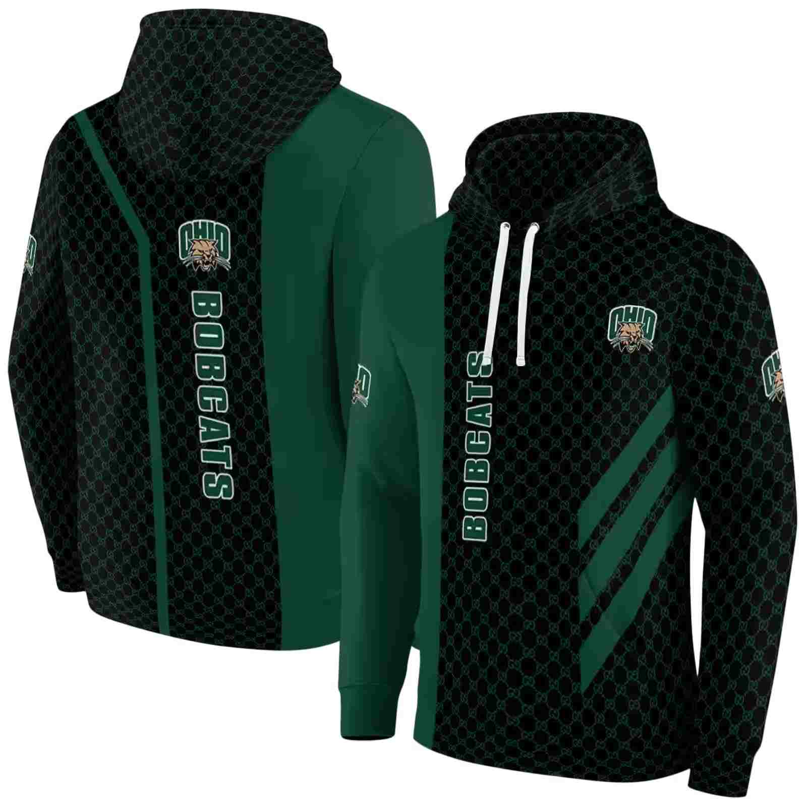 ohio bobcats monogram pattern green hoodie fashion forward