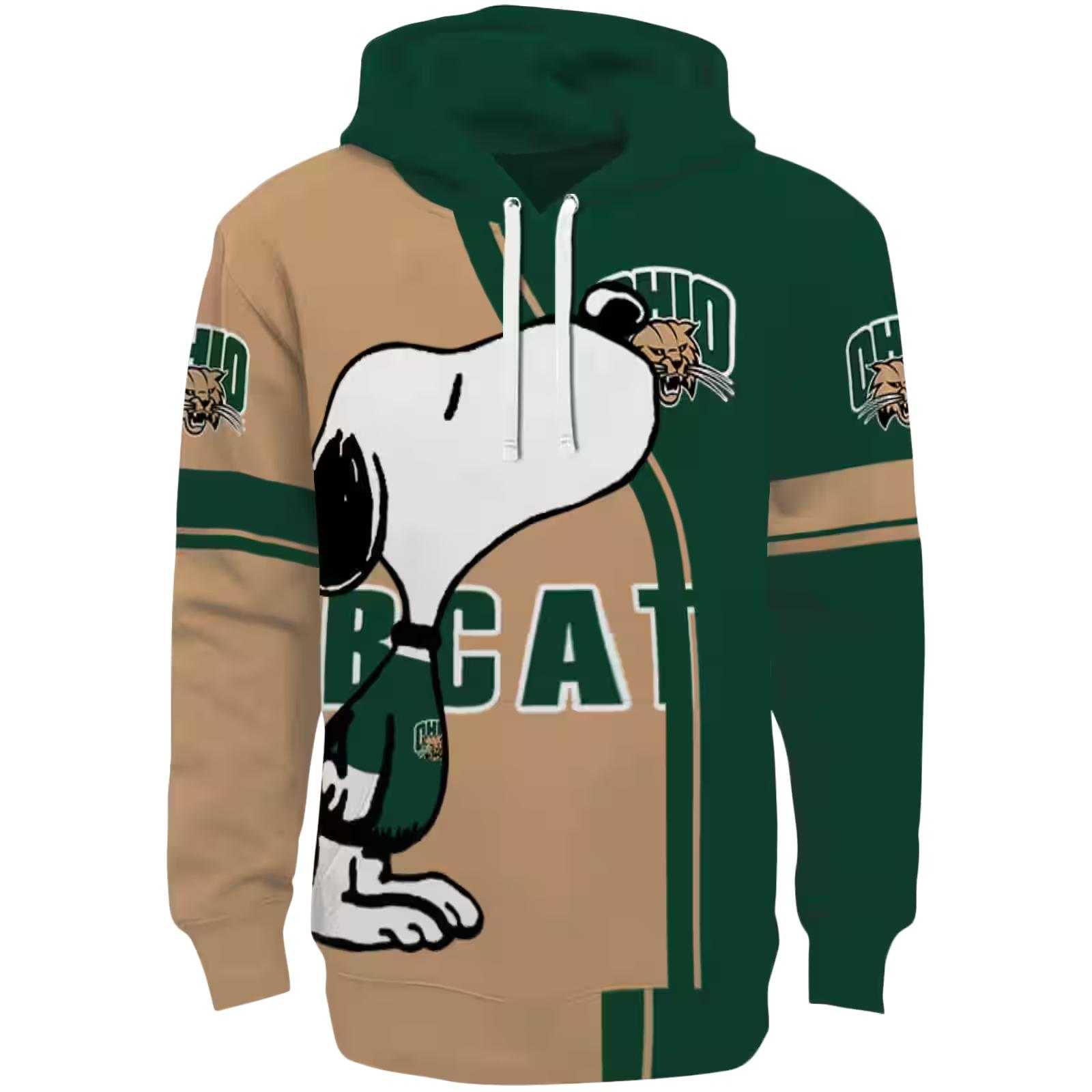 Ohio Bobcats Playful Snoopy Green Hoodie