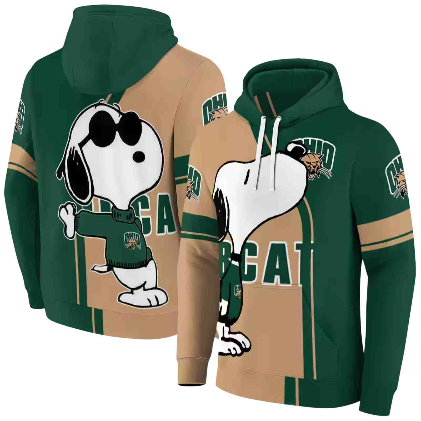 ohio bobcats playful snoopy green hoodie fashion forward