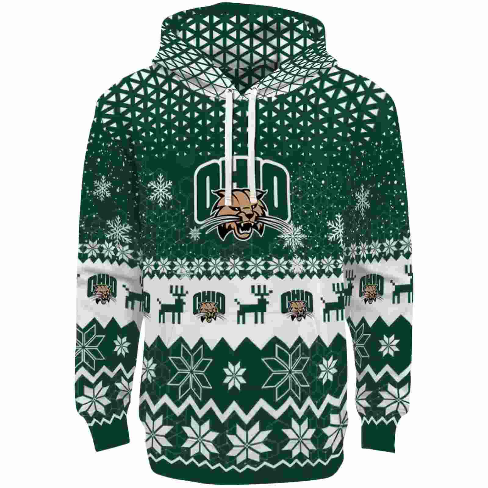 Ohio Bobcats Reindeer Motif Green Hoodie