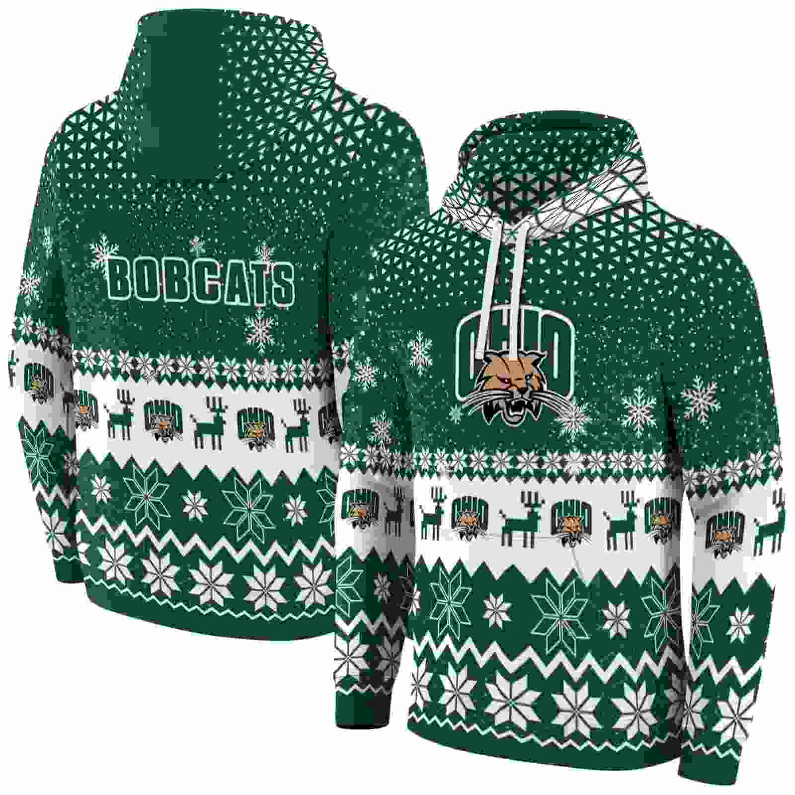 ohio bobcats reindeer motif green hoodie fashion forward