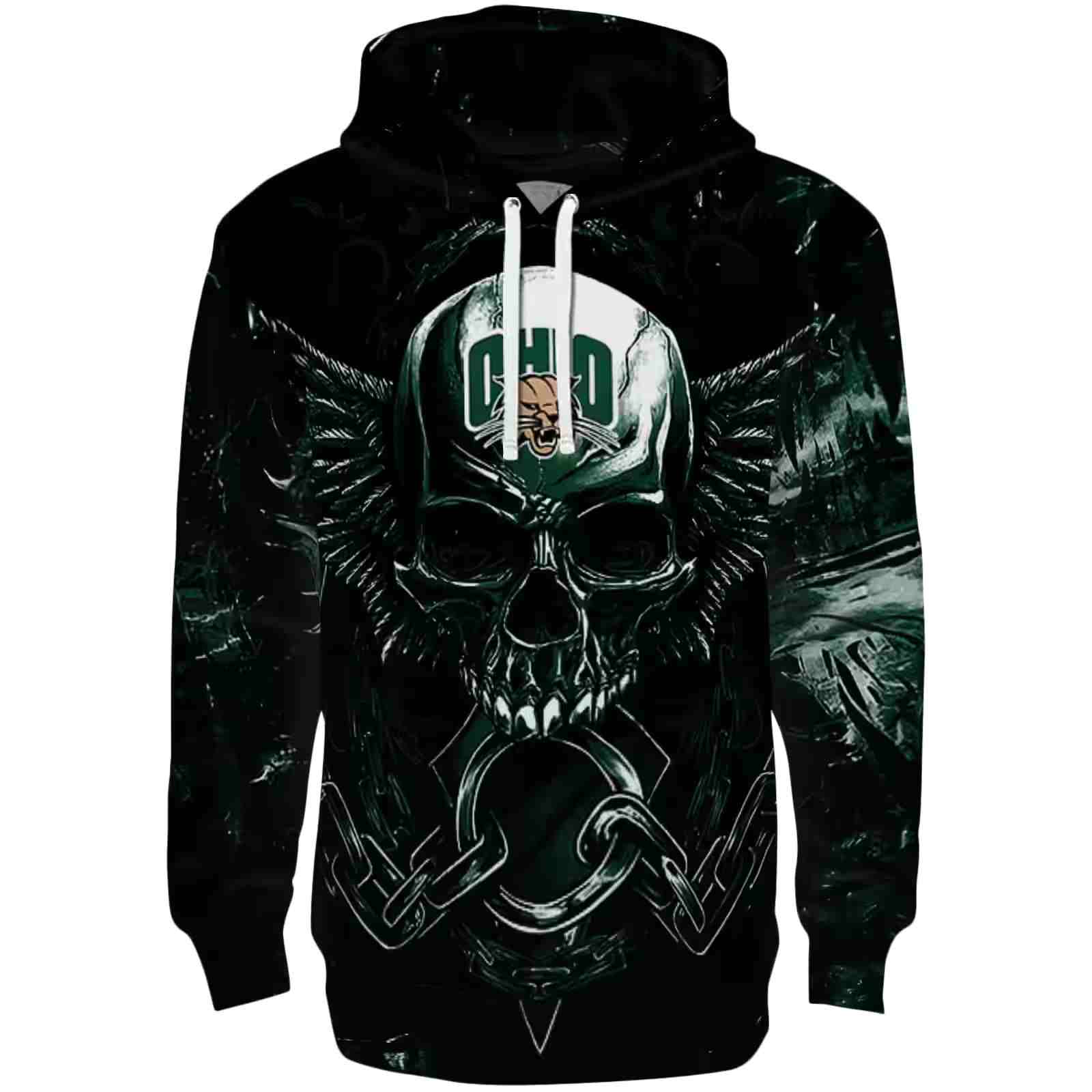 Ohio Bobcats Skull Artwork Green Black Hoodie