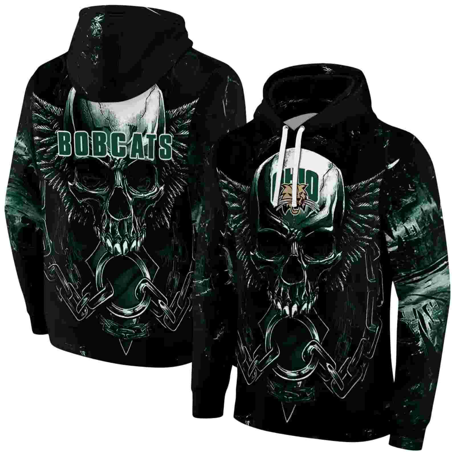 ohio bobcats skull artwork green black hoodie fashion forward