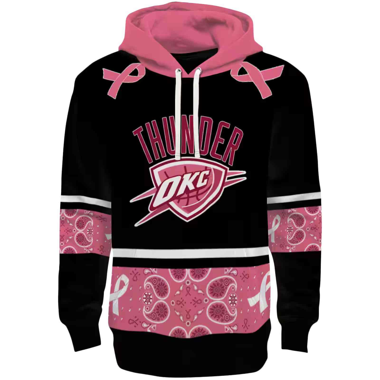 Oklahoma City Thunder Awareness Ribbon Black Pink Hoodie