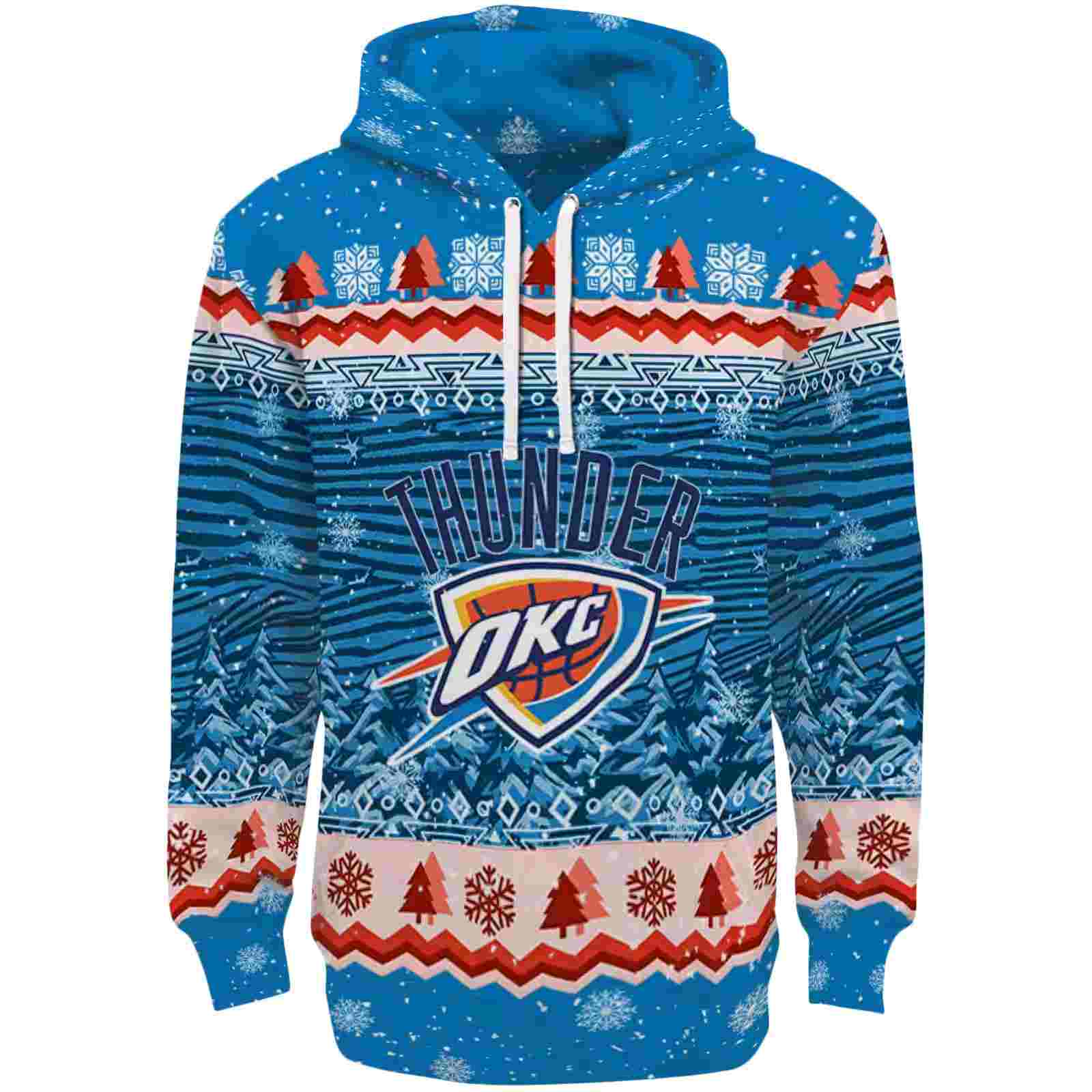 Oklahoma City Thunder Christmas Trees Blue Hoodie