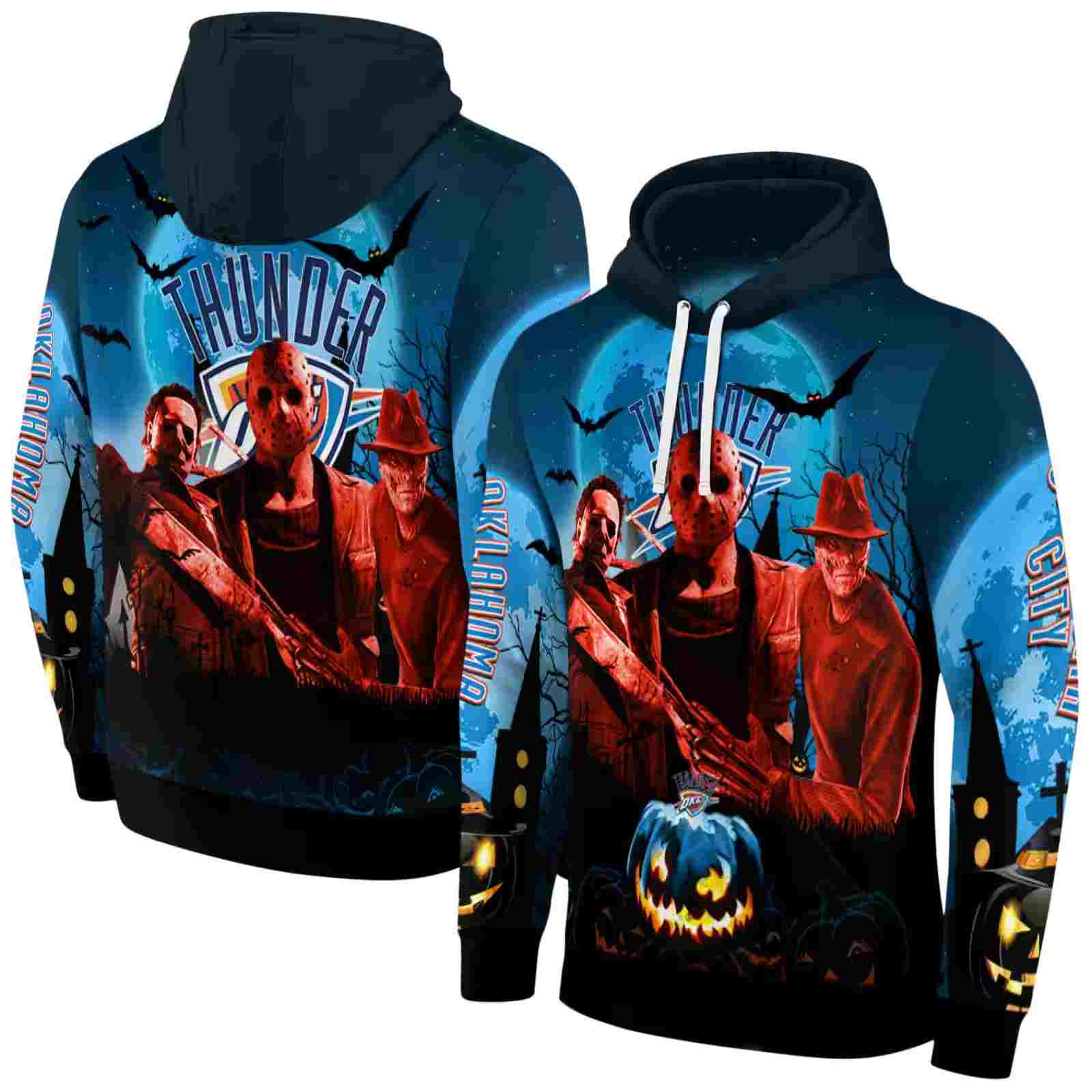 oklahoma city thunder halloween vibes blue black hoodie fashion forward