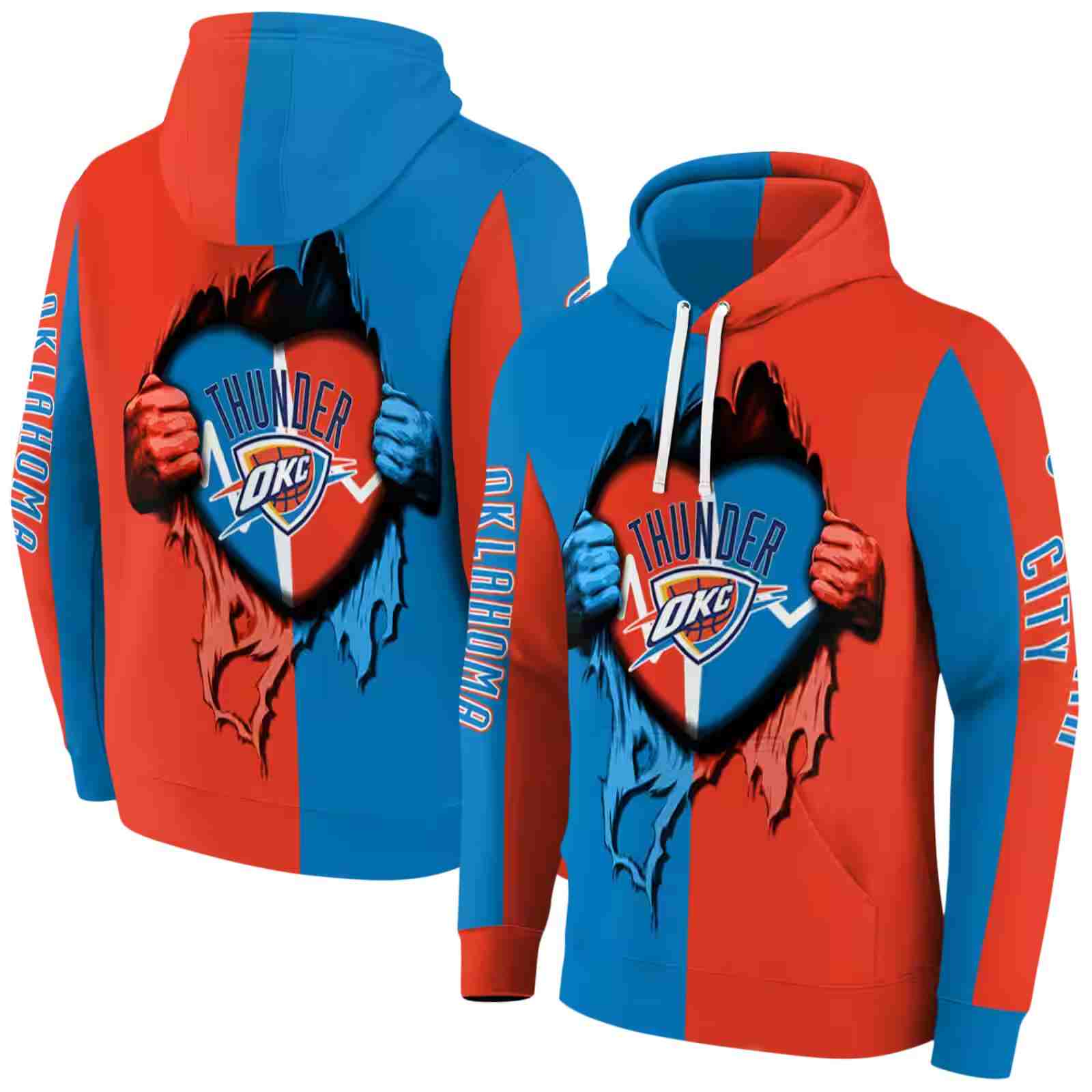 oklahoma city thunder heartbeat graphic blue hoodie fashion forward