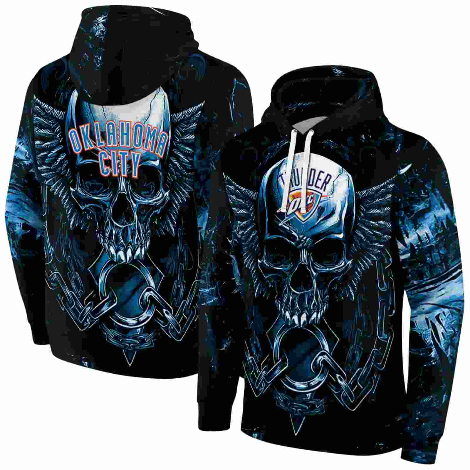 oklahoma city thunder skull artwork blue black hoodie fashion forward