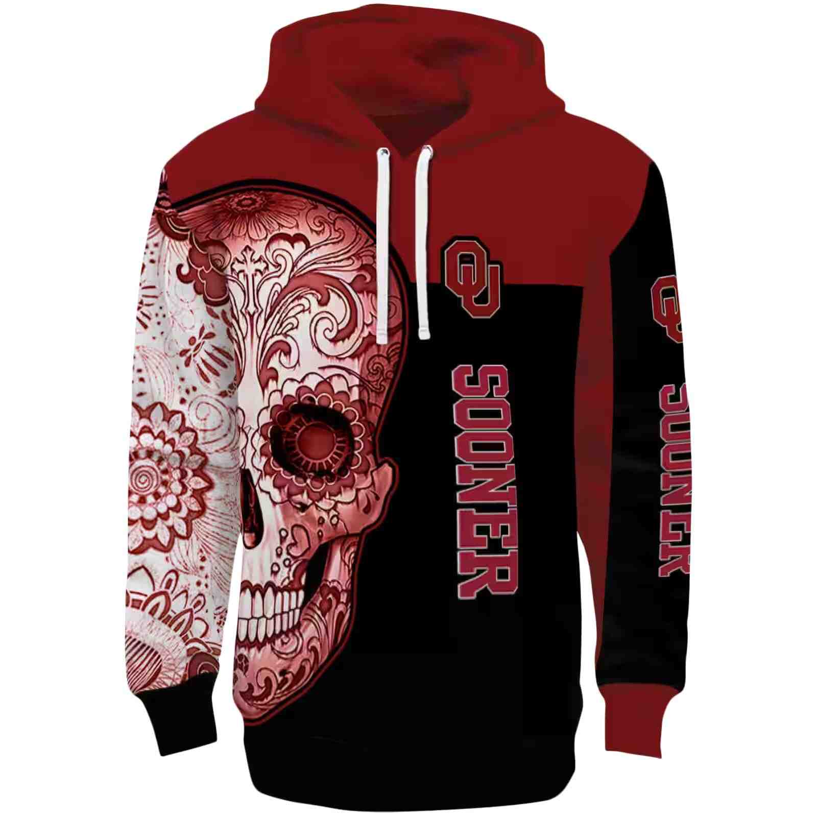 Oklahoma Sooners Sugar Skull Crimson Black Hoodie