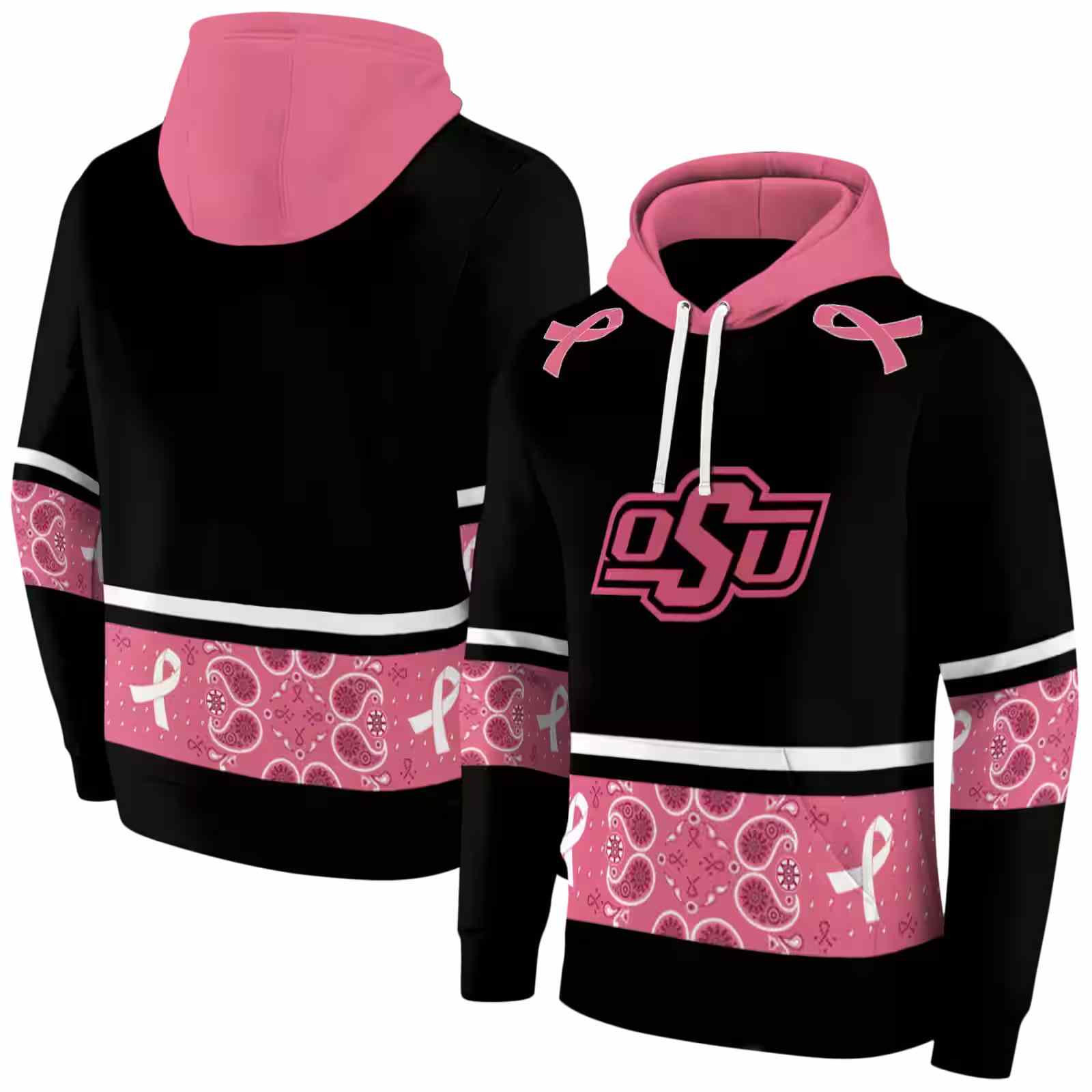 oklahoma state cowboys awareness ribbon black pink hoodie fashion forward