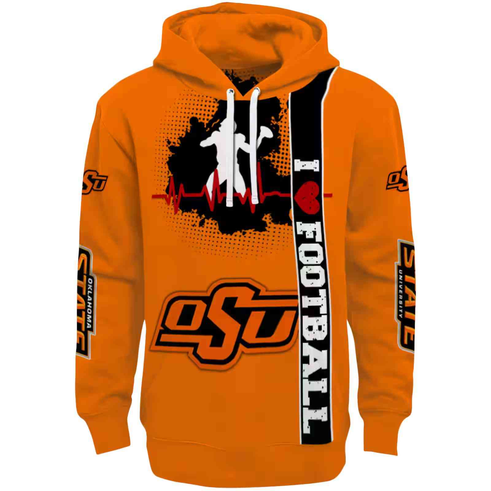 Oklahoma State Cowboys Football Heartbeat Orange Hoodie
