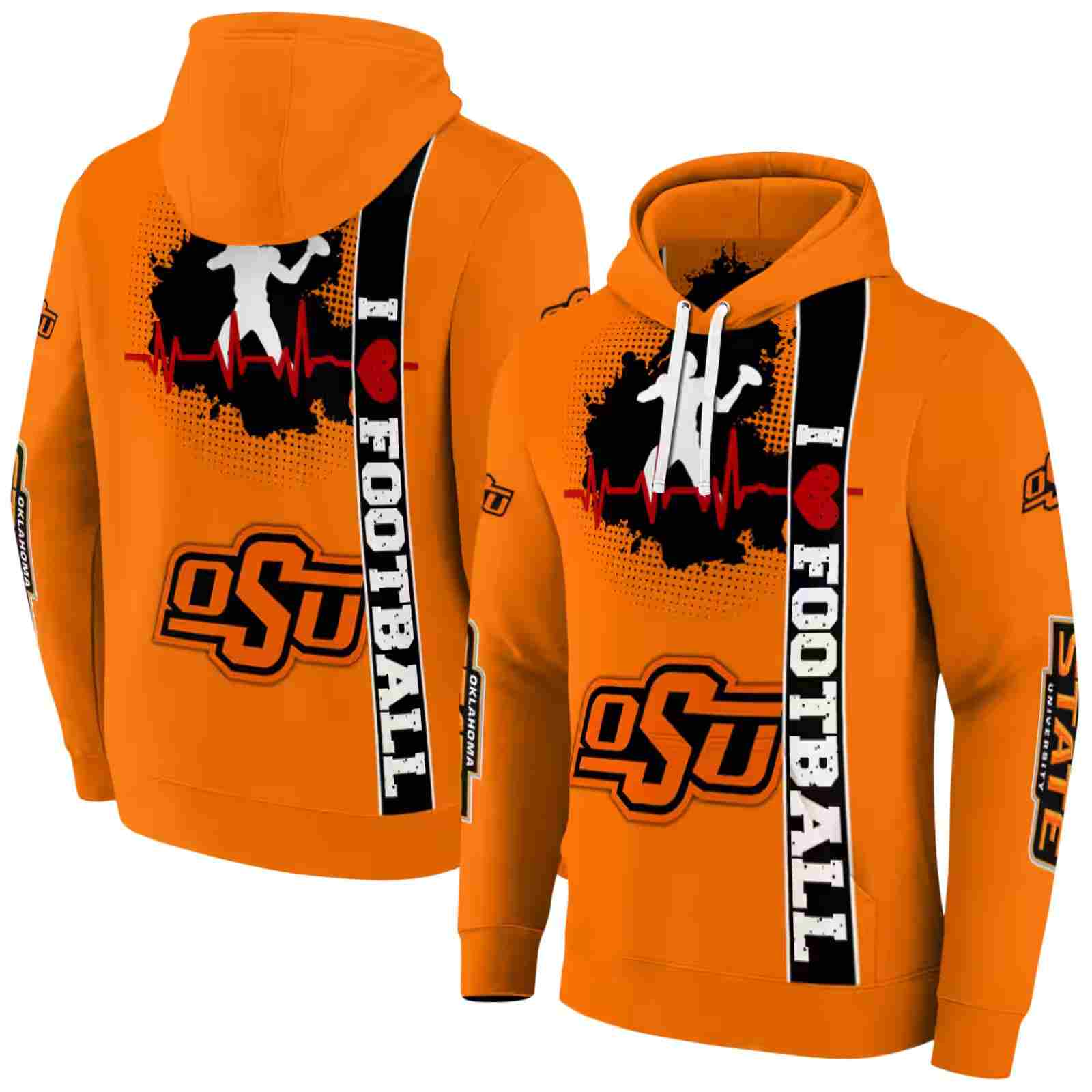 oklahoma state cowboys football heartbeat orange hoodie fashion forward