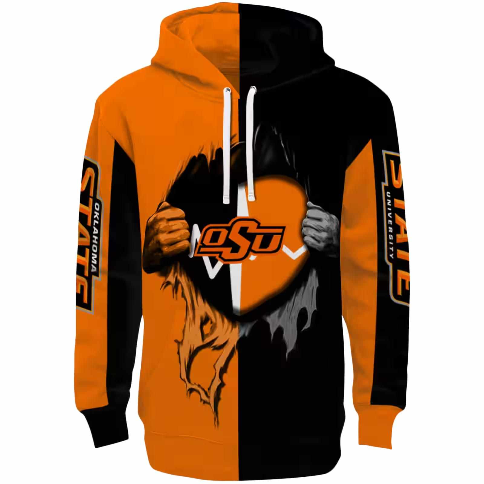 Oklahoma State Cowboys Heartbeat Graphic Orange Hoodie