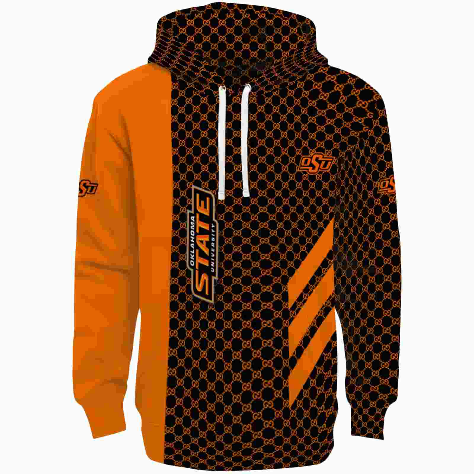 Oklahoma State Cowboys Monogram Pattern Orange Hoodie