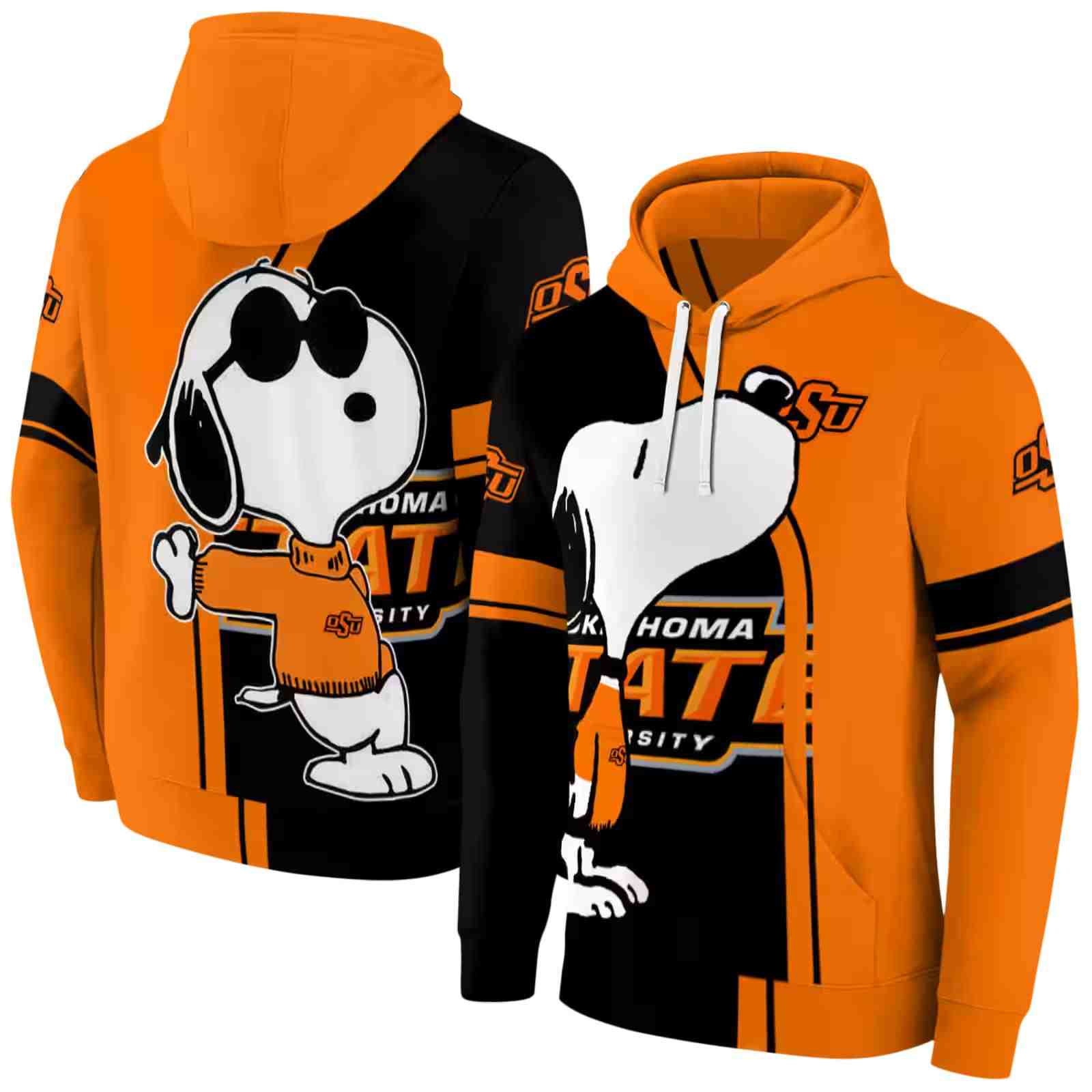 oklahoma state cowboys playful snoopy orange hoodie fashion forward