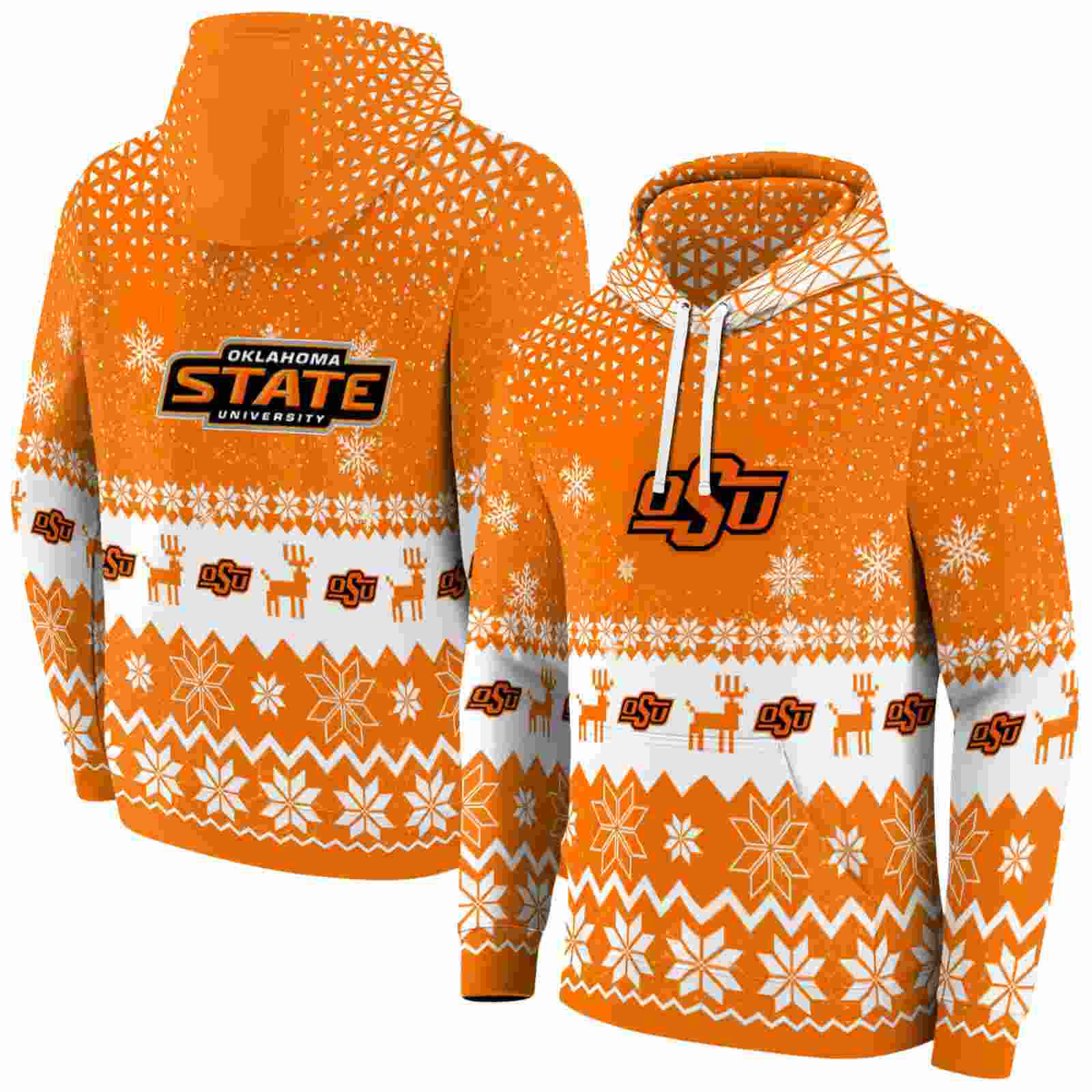 oklahoma state cowboys reindeer motif orange hoodie fashion forward