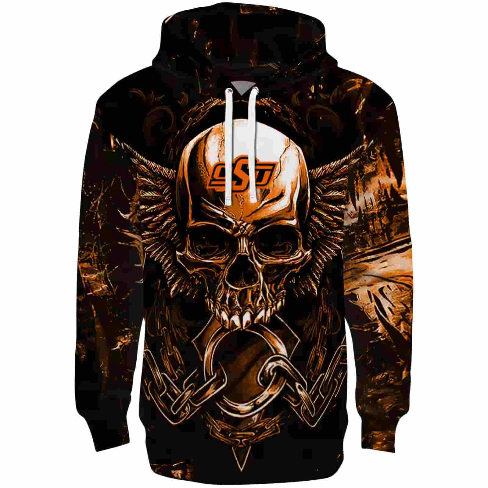 Oklahoma State Cowboys Skull Artwork Orange Black Hoodie