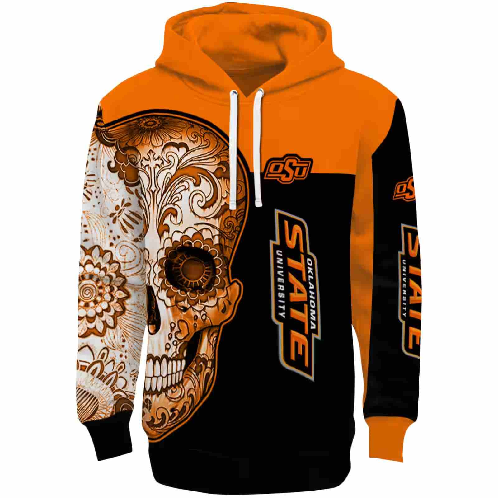 Oklahoma State Cowboys Sugar Skull Orange Black Hoodie