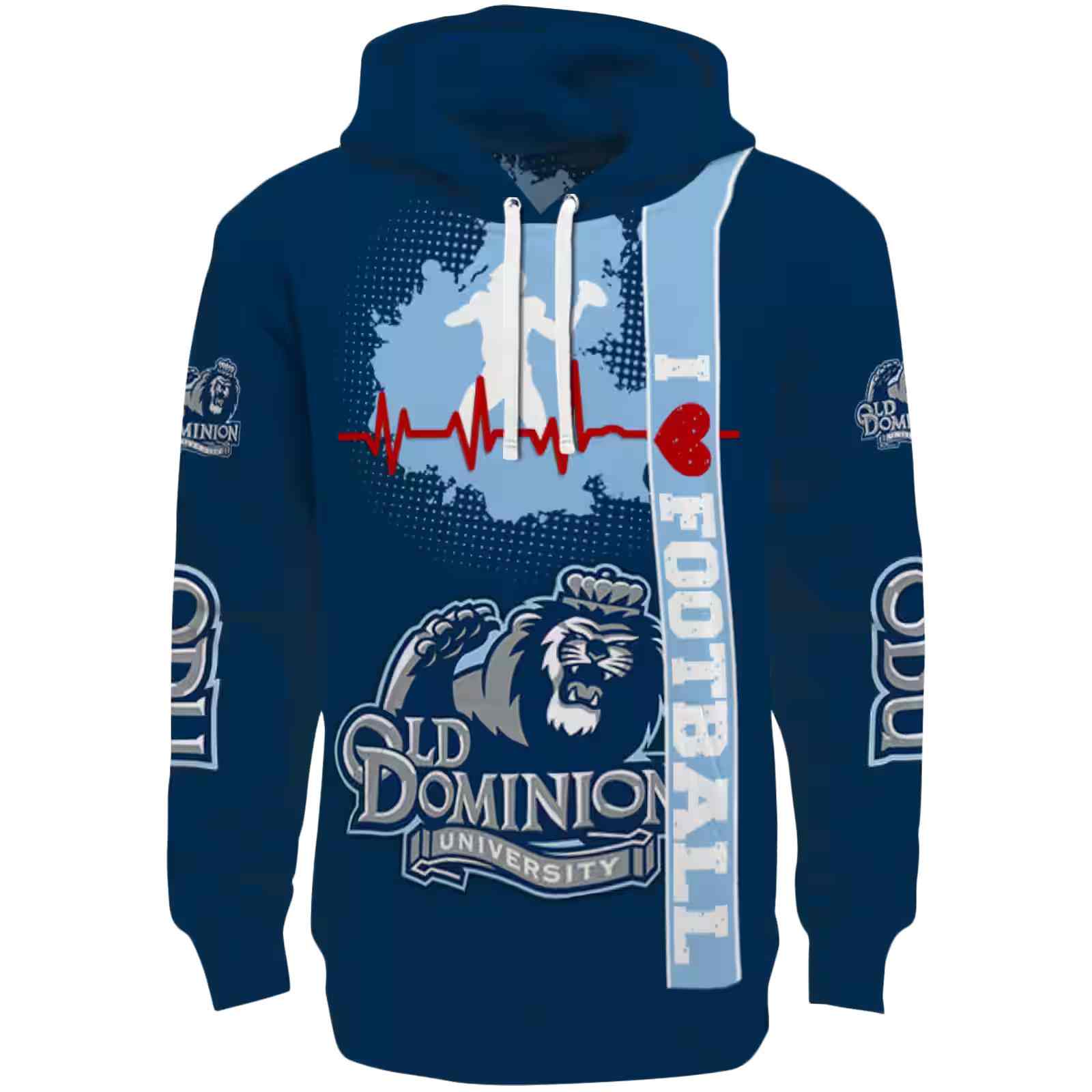 Old Dominion Monarchs Football Heartbeat Blue Hoodie