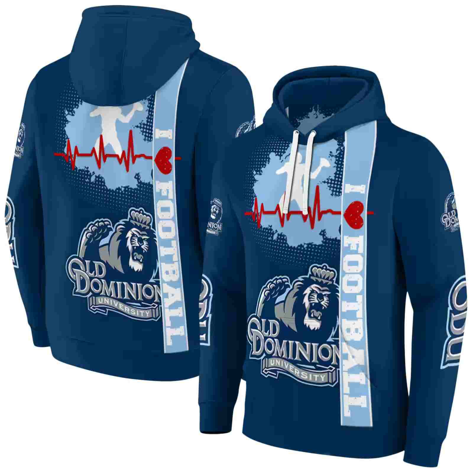 old dominion monarchs football heartbeat blue hoodie fashion forward