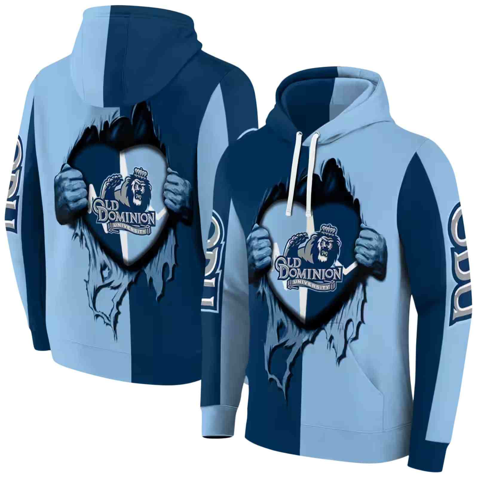 old dominion monarchs heartbeat graphic blue hoodie fashion forward